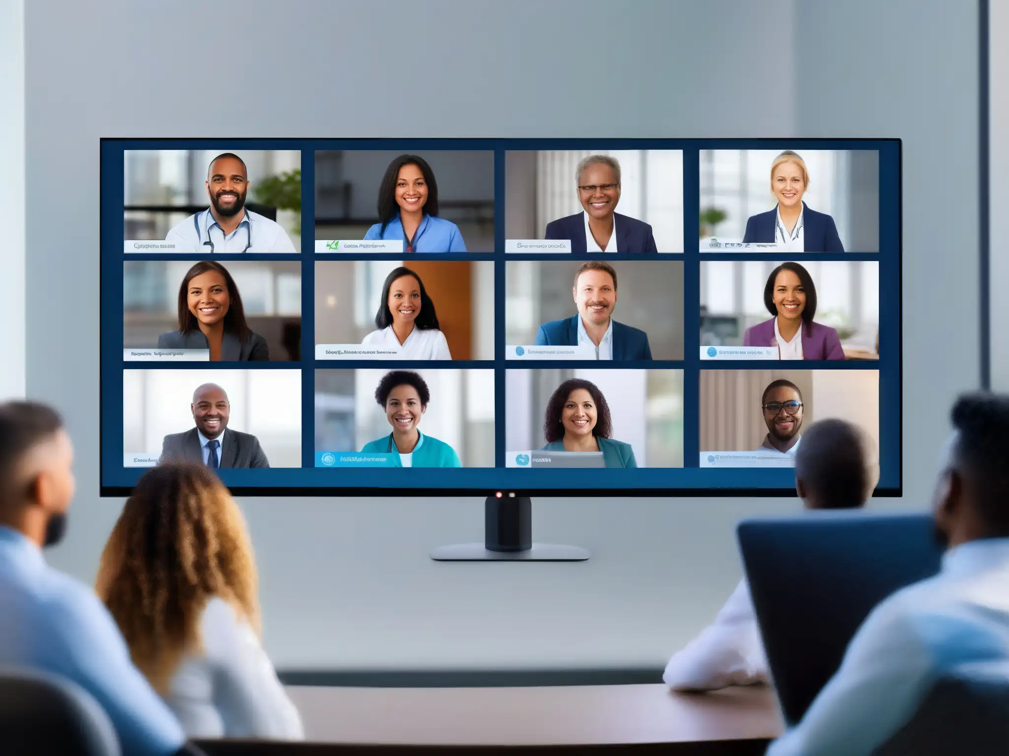 Profesionales colaborando en crisis Profesionales y educadores colaboran en videoconferencias para gestión de crisis, mostrando dinamismo y colaboración