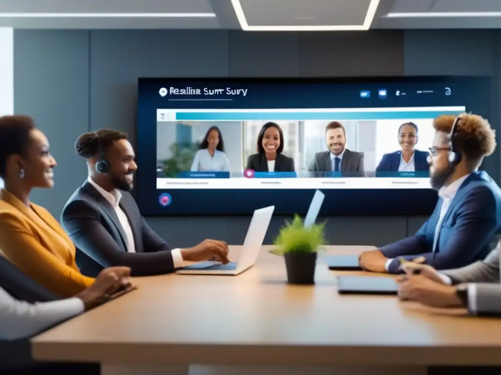 Encuesta en tiempo real durante videoconferencia Profesionales participan activamente en encuestas y votaciones en videoconferencias, con interfaz moderna y resultados en tiempo real