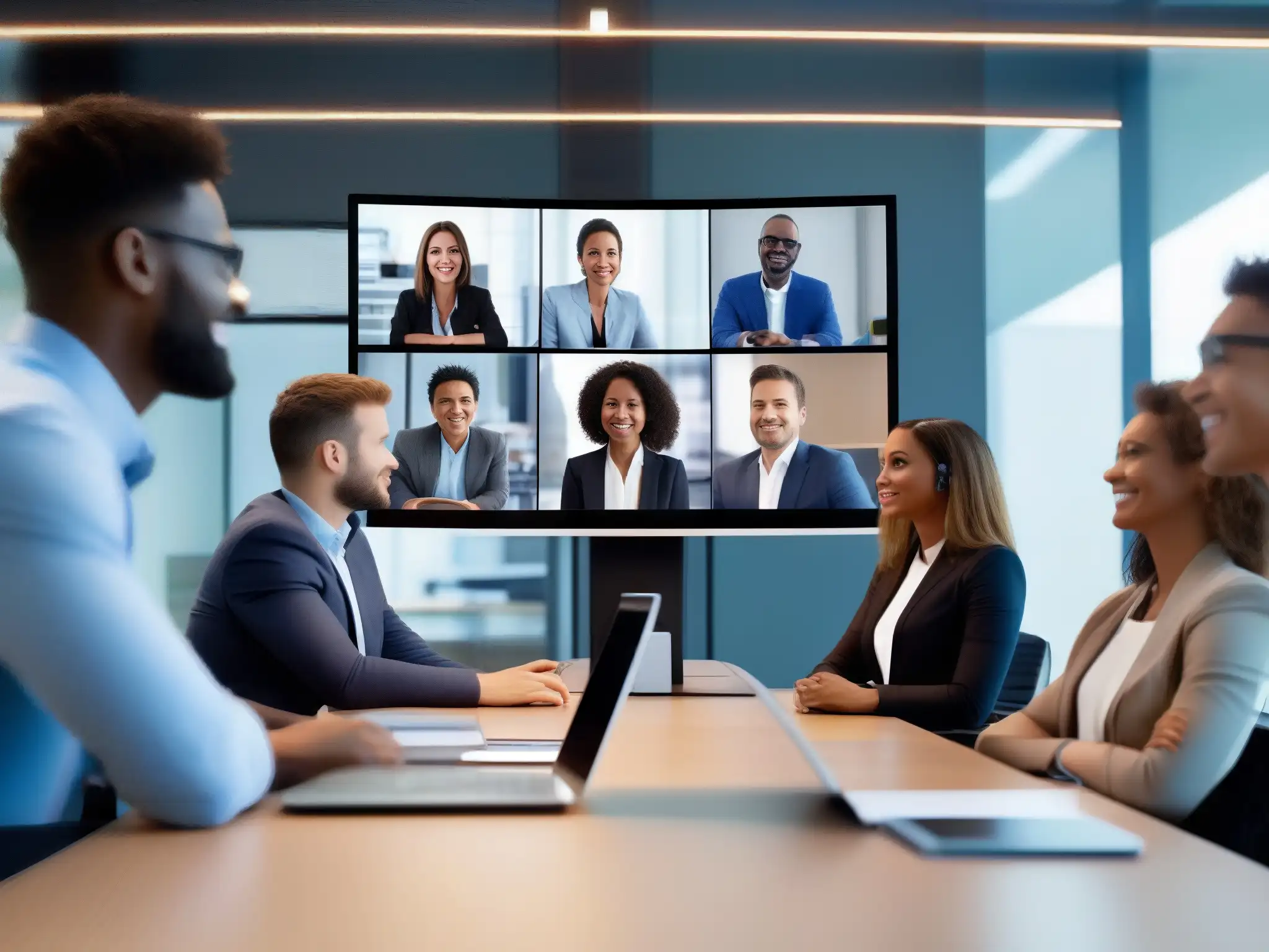 Conferencia virtual con profesionales enfocados Profesionales enfocados en videoconferencias inteligentes con IA