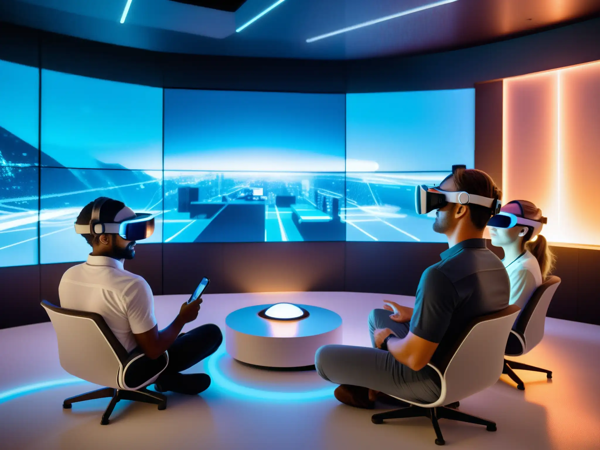 Conferencia virtual en entorno futurista: colaboración en VR Profesionales usando VR en entorno futurista para videoconferencias