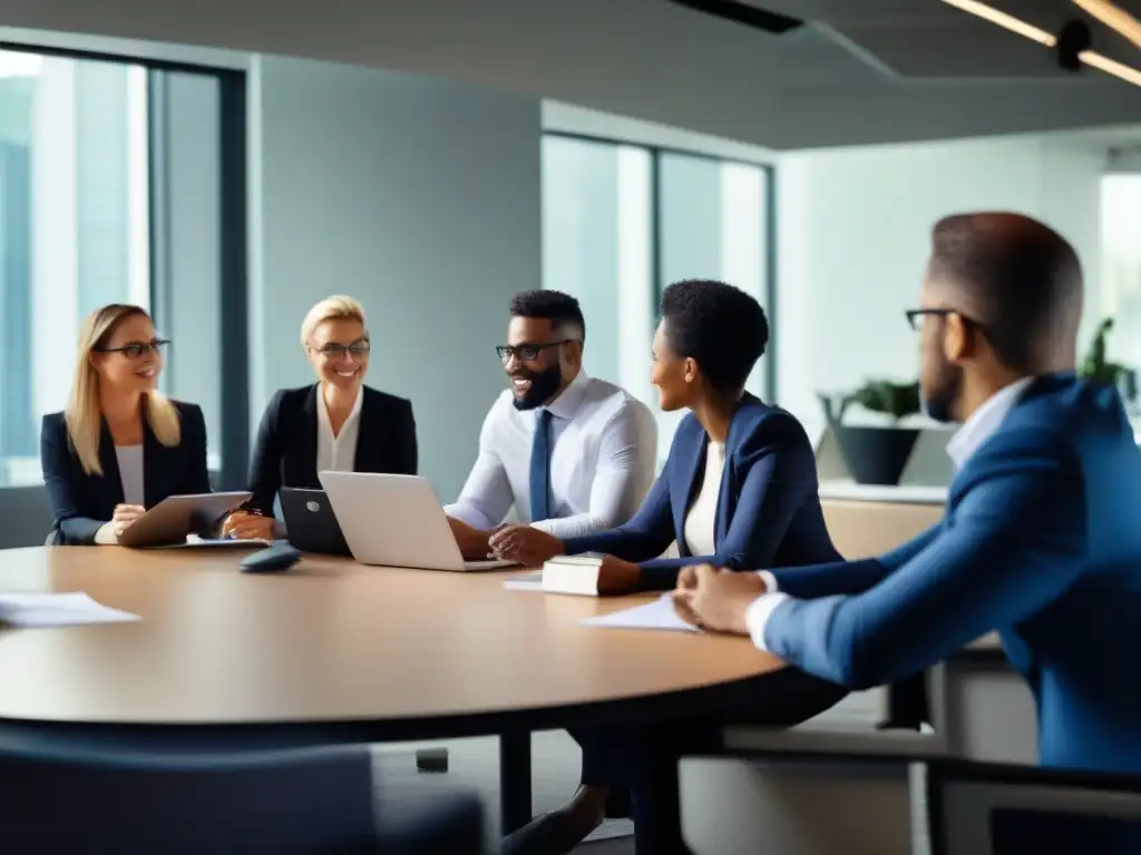 Profesionales dinámicos debaten estrategias de gestión de eventos Profesionales colaborando en estrategias de gestión de eventos