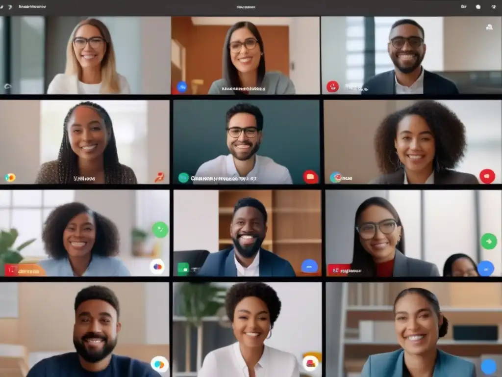Reunión virtual dinámica en Google Meet Profesionales y estudiantes se reúnen en Google Meet, con interacción fluida y funciones ocultas para usabilidad
