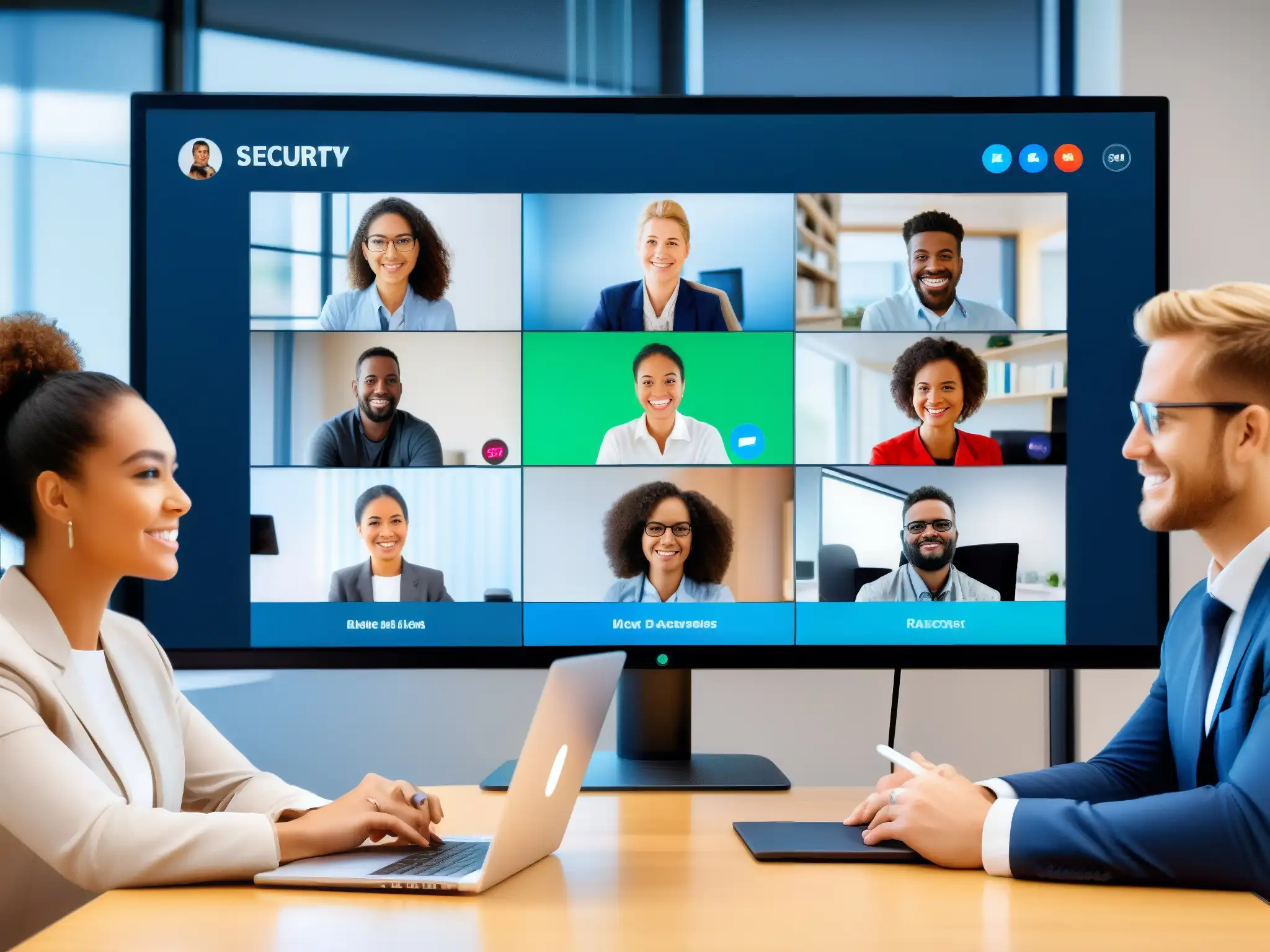 Profesionales y estudiantes en videoconferencia segura Profesionales y estudiantes usan herramientas de seguridad en videoconferencia para prevenir filtración de información