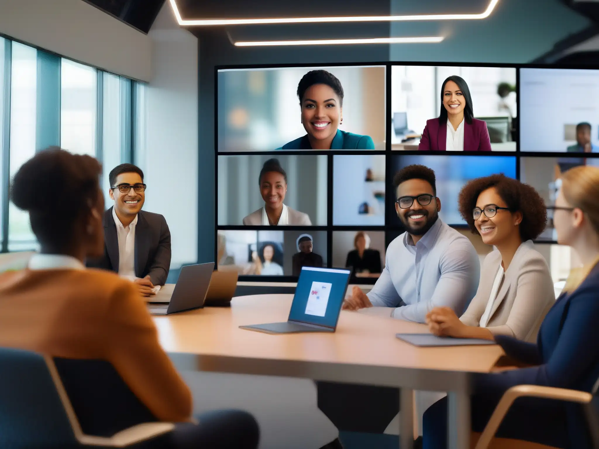 Videoconferencia dinámica: colaboración educativa en línea Profesionales y estudiantes usan las mejores herramientas de videoconferencia en una dinámica sesión virtual de aprendizaje e intercambio de ideas