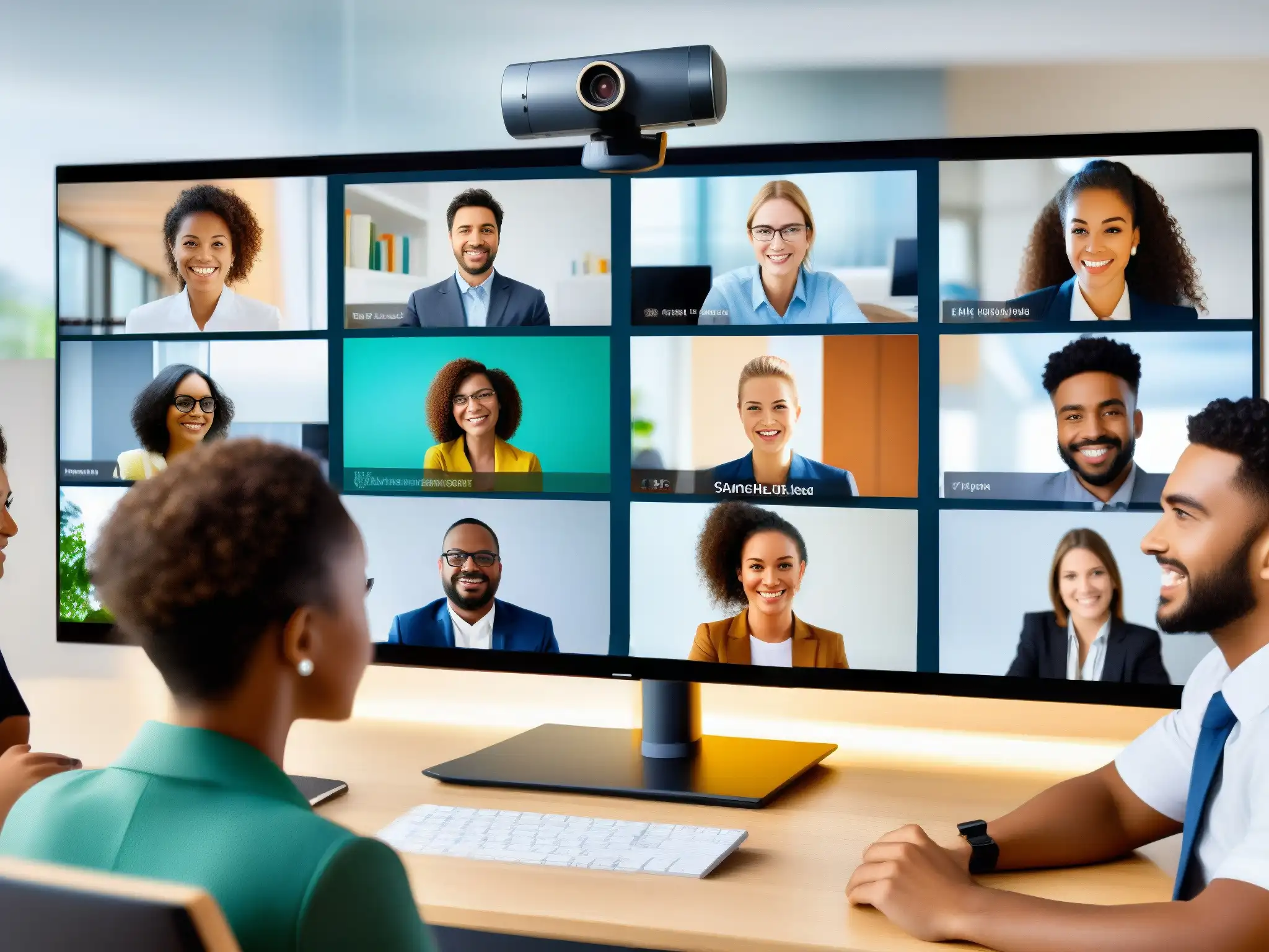 Videoconferencia segura y personalizable para profesionales y estudiantes Profesionales y estudiantes usando plataformas de videoconferencia con protocolos de seguridad personalizables, enfocados y comprometidos