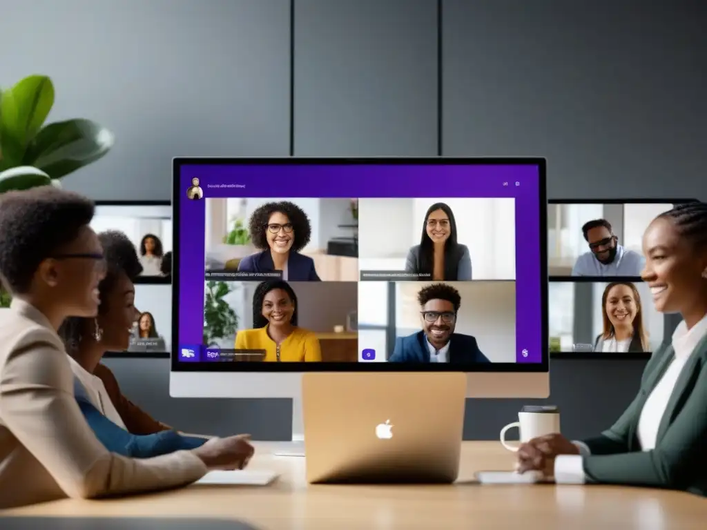 Reunión virtual en Microsoft Teams: Colaboración dinámica en 2023 Profesionales y estudiantes colaborando en una reunión virtual en Microsoft Teams