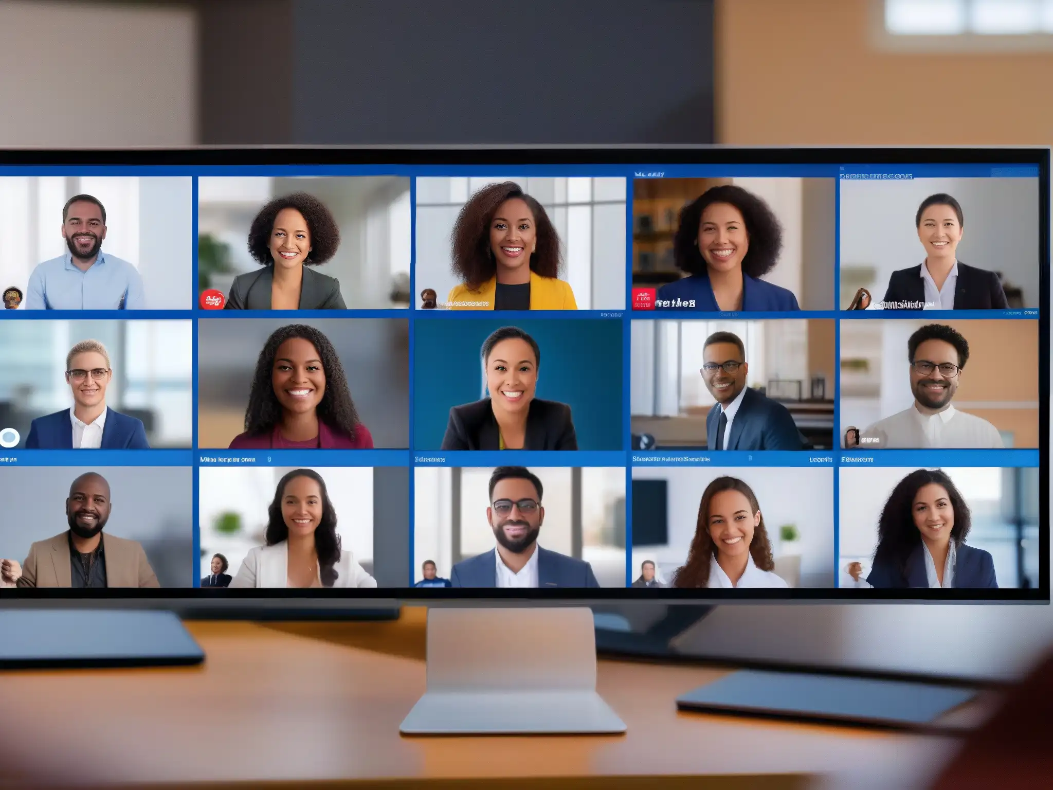 Reunión virtual segura y productiva en Zoom: diversidad en acción Profesionales y estudiantes diversos protegiendo reuniones Zoom de intrusos en una videoconferencia productiva y segura