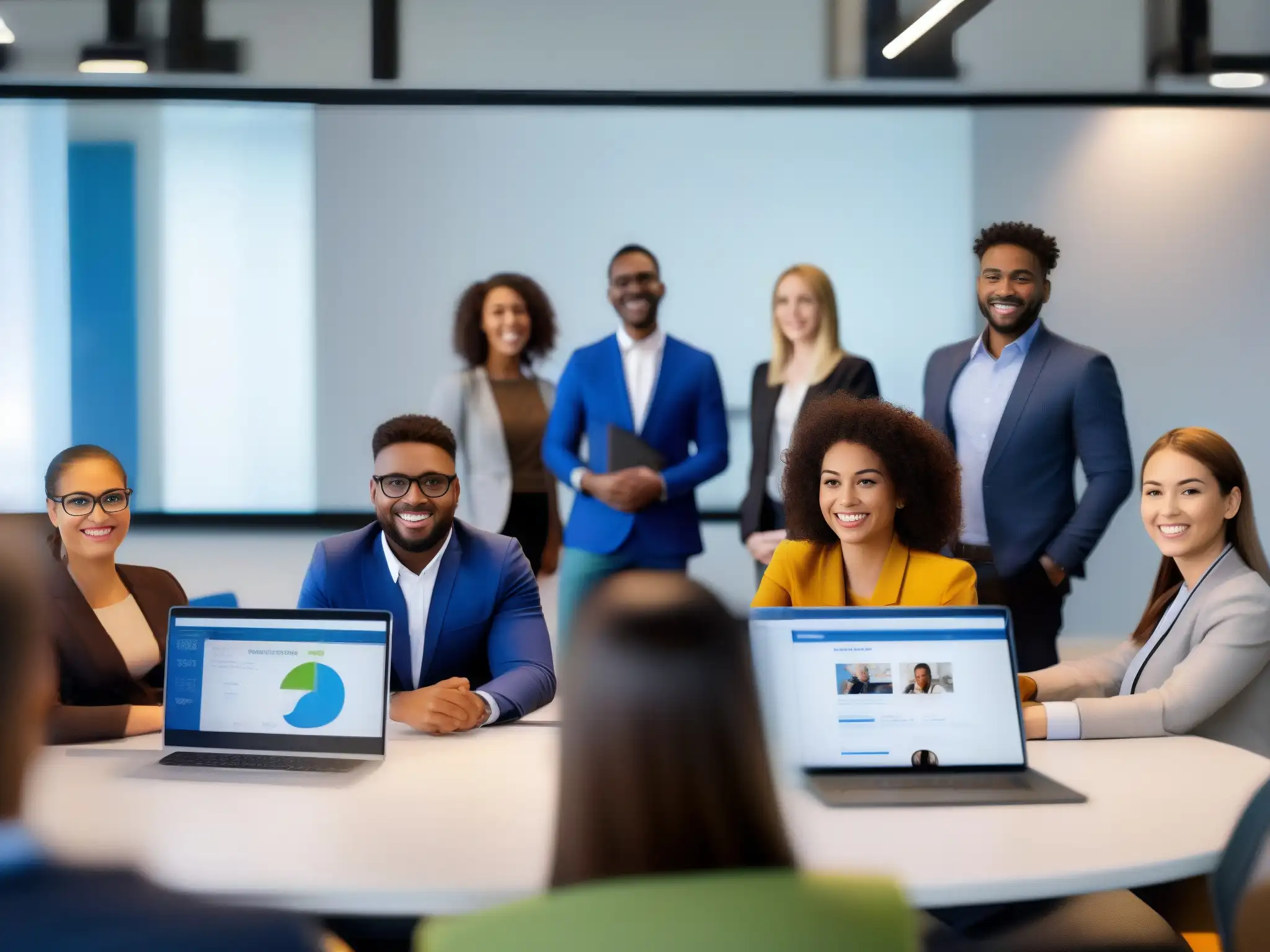 Colaboración virtual dinámica en BigBlueButton Profesionales y estudiantes colaborando en una sesión de aprendizaje en línea con BigBlueButton