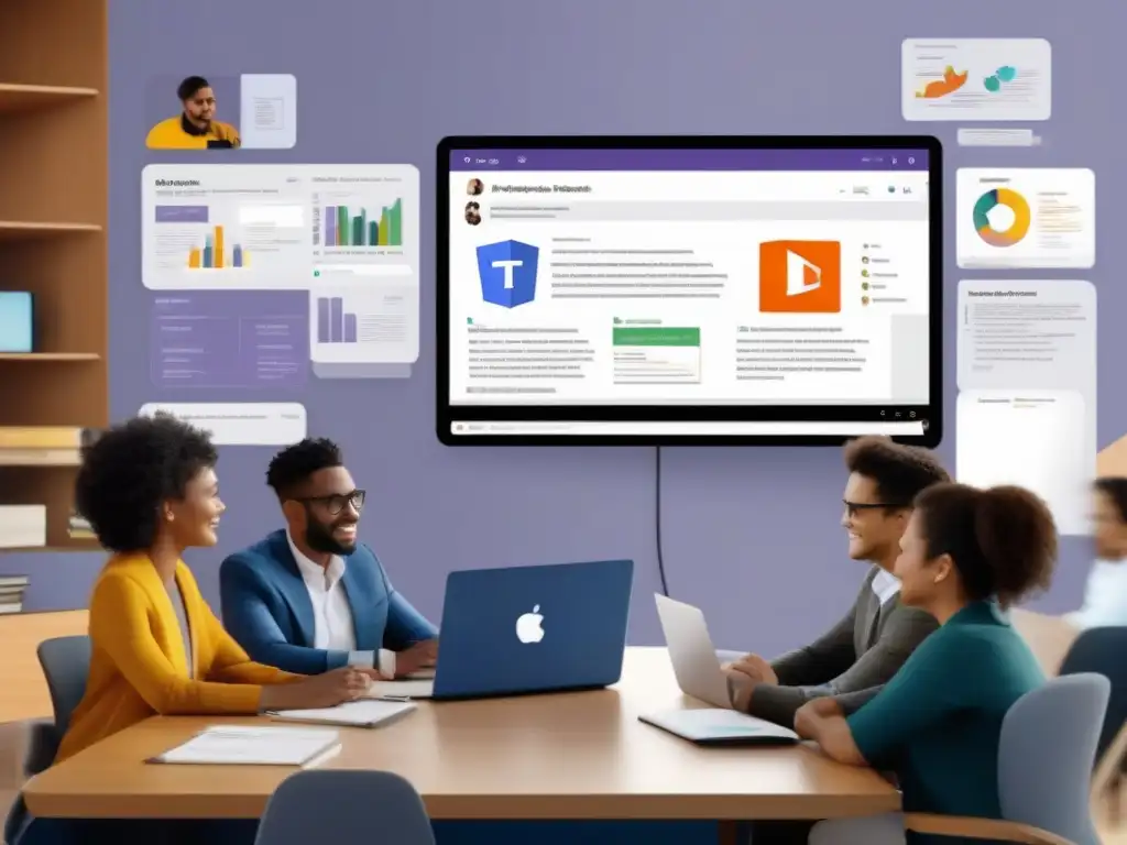 Colaboración dinámica en Microsoft Teams: profesionales y estudiantes coeditando en tiempo real Profesionales y estudiantes colaborando en tiempo real en un documento compartido en Microsoft Teams