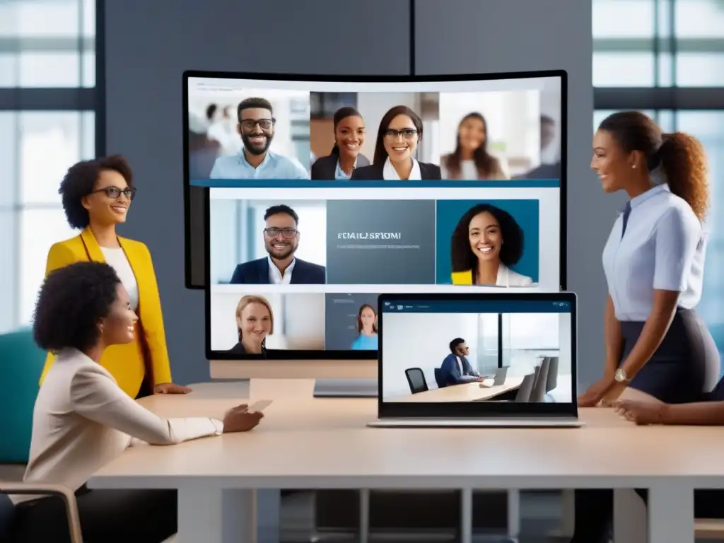 Conferencia virtual personalizable para profesionales y estudiantes Profesionales y estudiantes interactúan en una videoconferencia