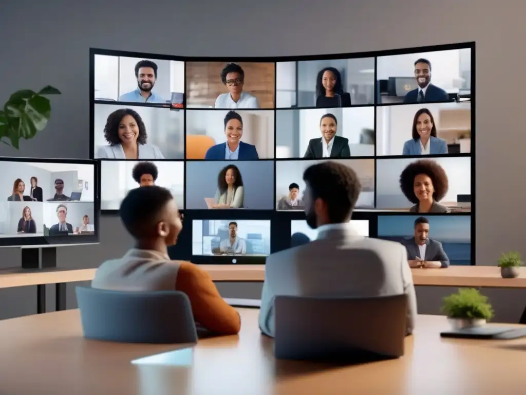 Videoconferencia 5G: Accesibilidad y Conexión Profesionales y estudiantes participan en una videoconferencia de alta calidad, destacando el impacto del 5G en la accesibilidad y la conexión