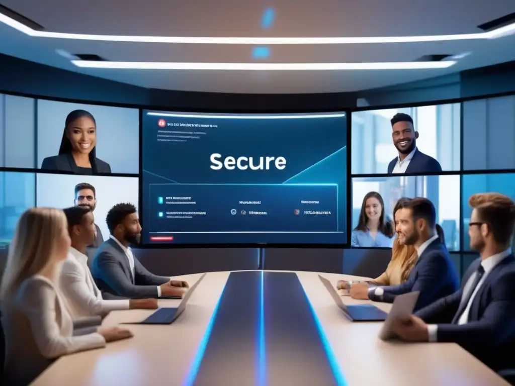 Conferencia segura: profesionales y estudiantes en 8k Profesionales y estudiantes en videoconferencia con controles seguridad en plataformas