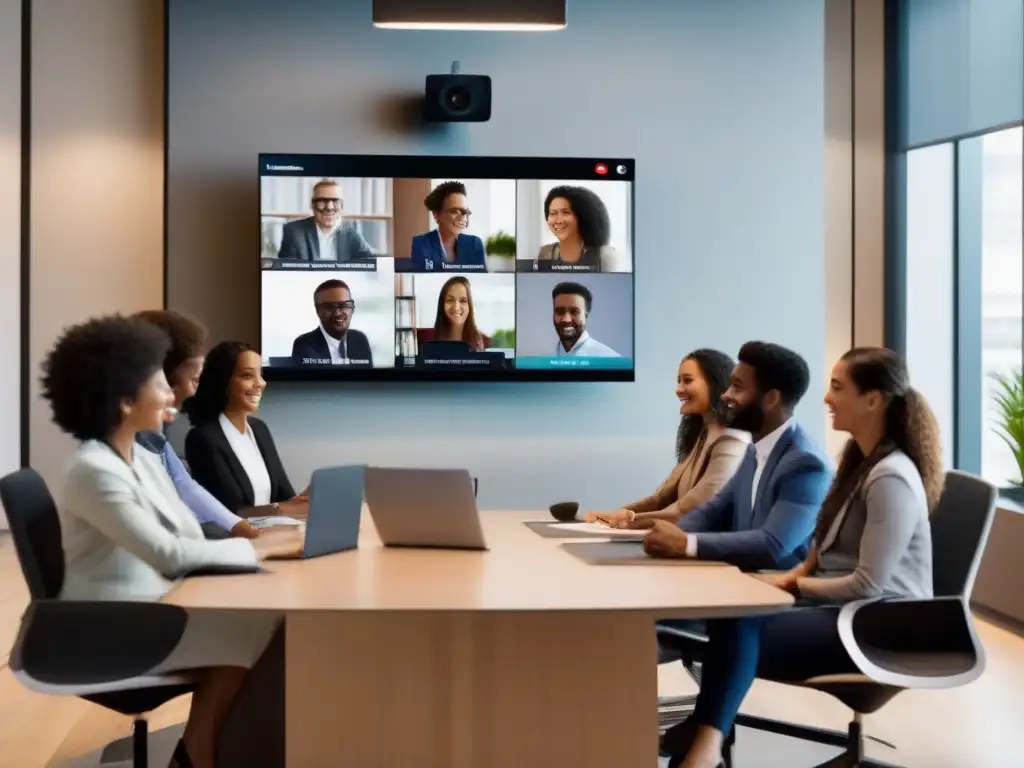 Conferencia virtual profesional y fluida Profesionales y estudiantes colaboran en una videoconferencia fluida e interactiva