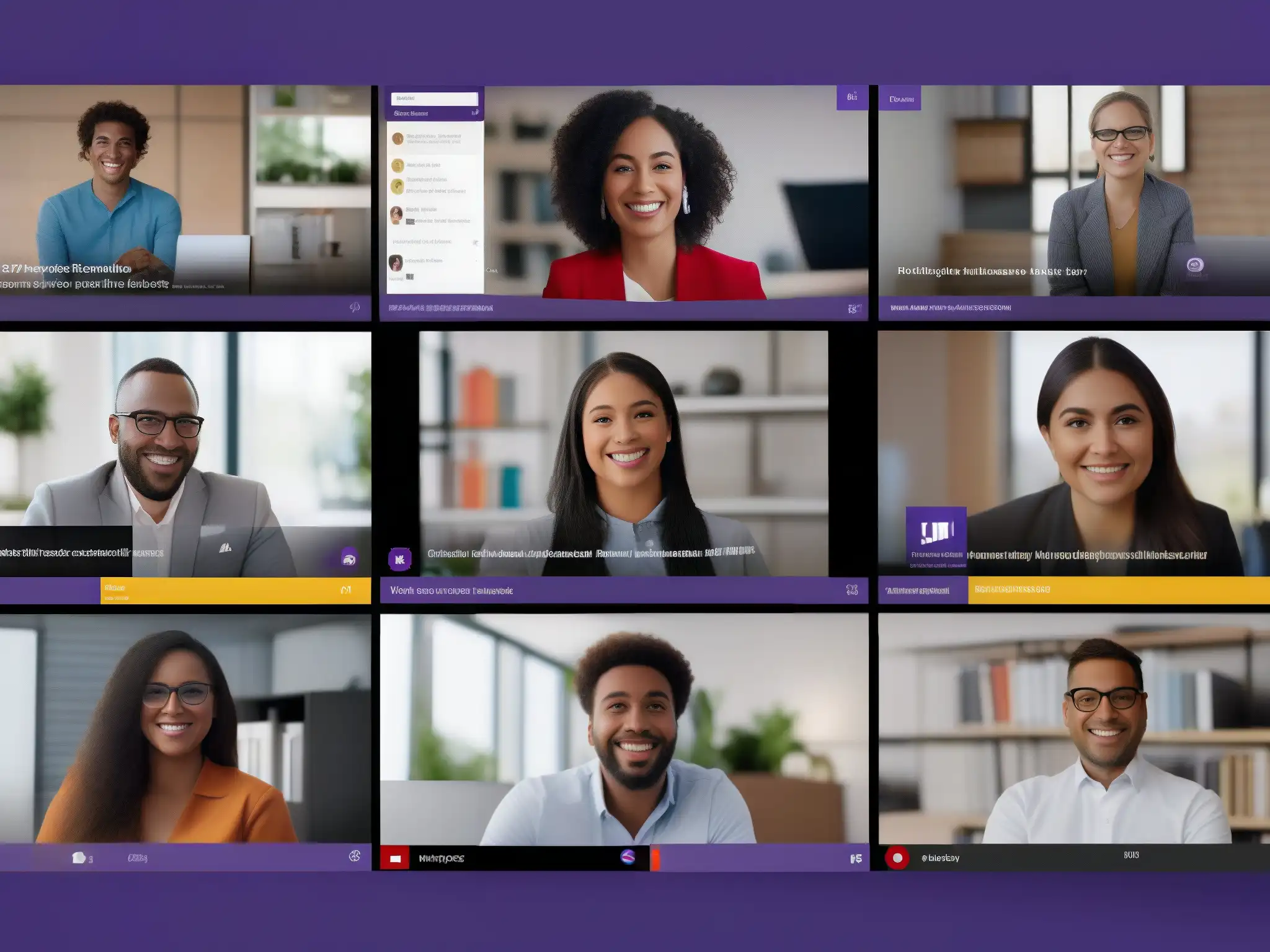 Videoconferencia inclusiva con subtítulos en Microsoft Teams Profesionales y estudiantes colaborando en videoconferencia con funciones de accesibilidad para subtítulos y transcripciones en Microsoft Teams