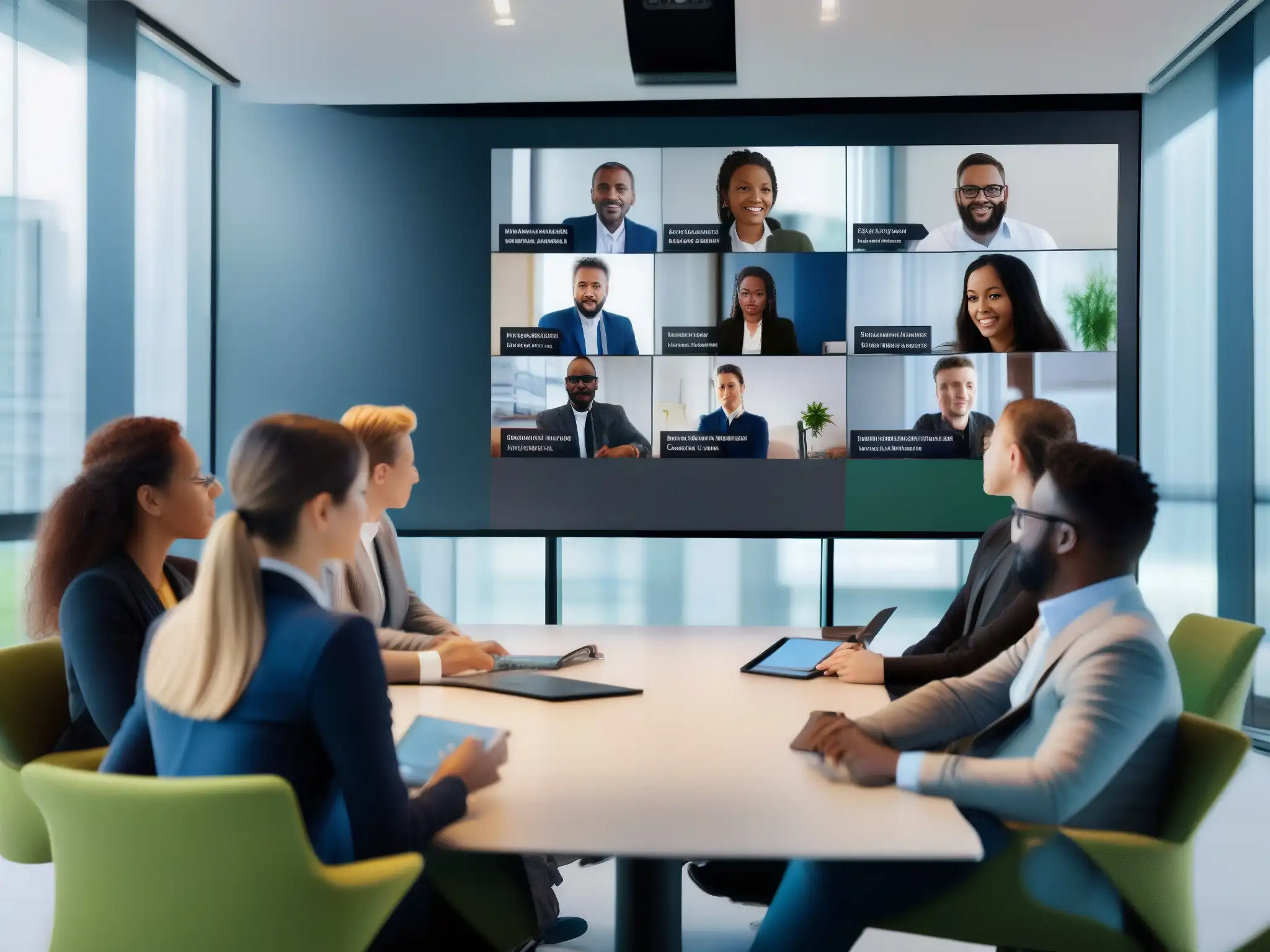 Conferencia virtual innovadora: inclusiva y colaborativa Profesionales y estudiantes colaboran en videoconferencia con herramientas de traducción en tiempo real, en un ambiente innovador y acogedor