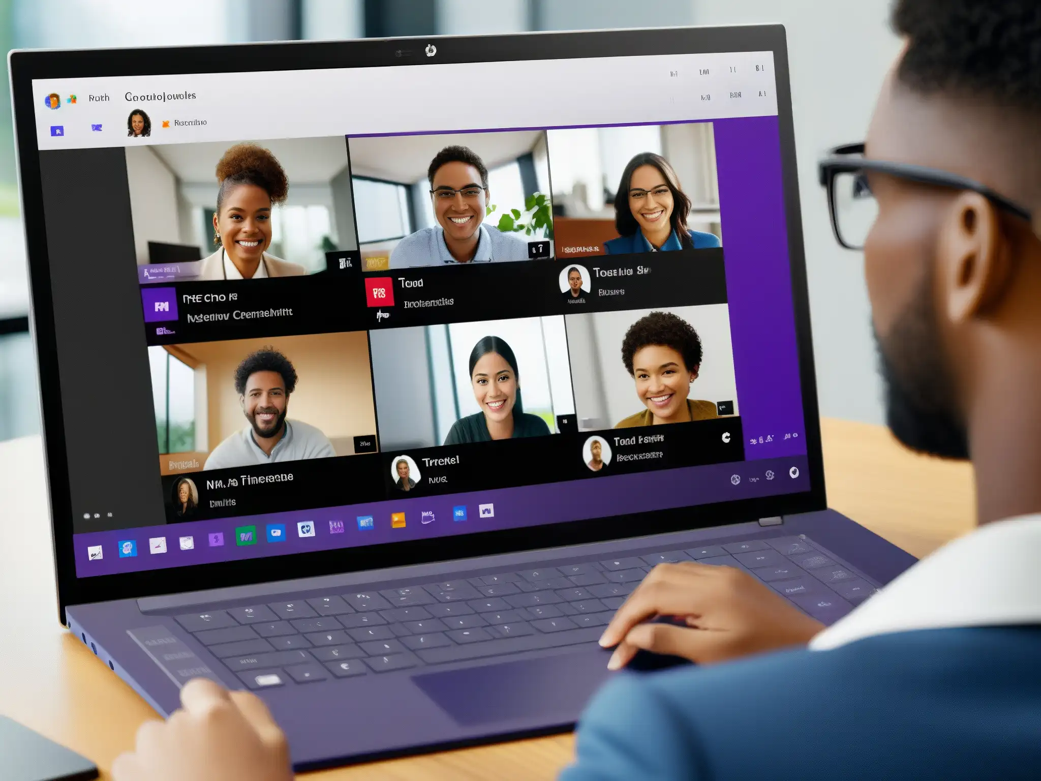 Reunión inclusiva y profesional en Microsoft Teams Profesionales y estudiantes colaboran en una videoconferencia inclusiva con Microsoft Teams
