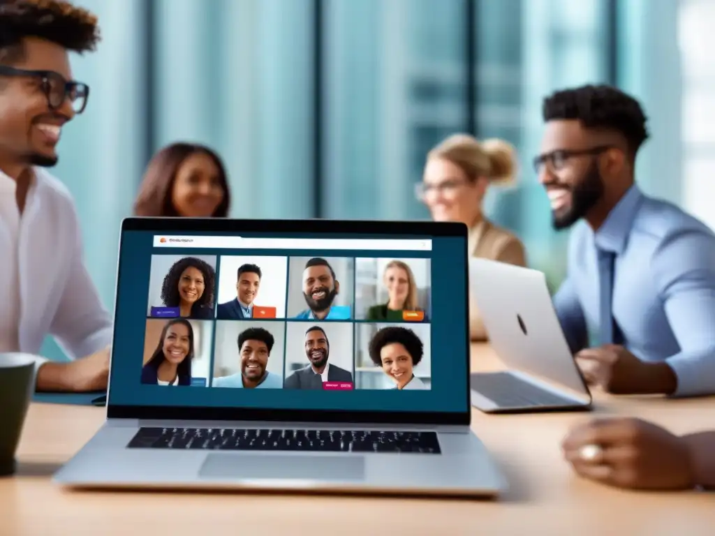 Videoconferencia fluida: profesionales y estudiantes en interacción Profesionales y estudiantes participan en una videoconferencia, mostrando la interoperabilidad en videoconferencia dispositivos en un entorno colaborativo y productivo