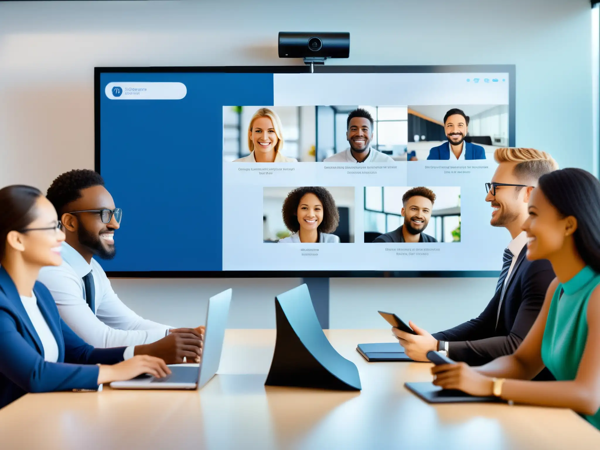 Colaboración sin fronteras: videoconferencia profesional Profesionales y estudiantes colaboran en una videoconferencia con las mejores herramientas de sincronización, creando un ambiente productivo y eficiente
