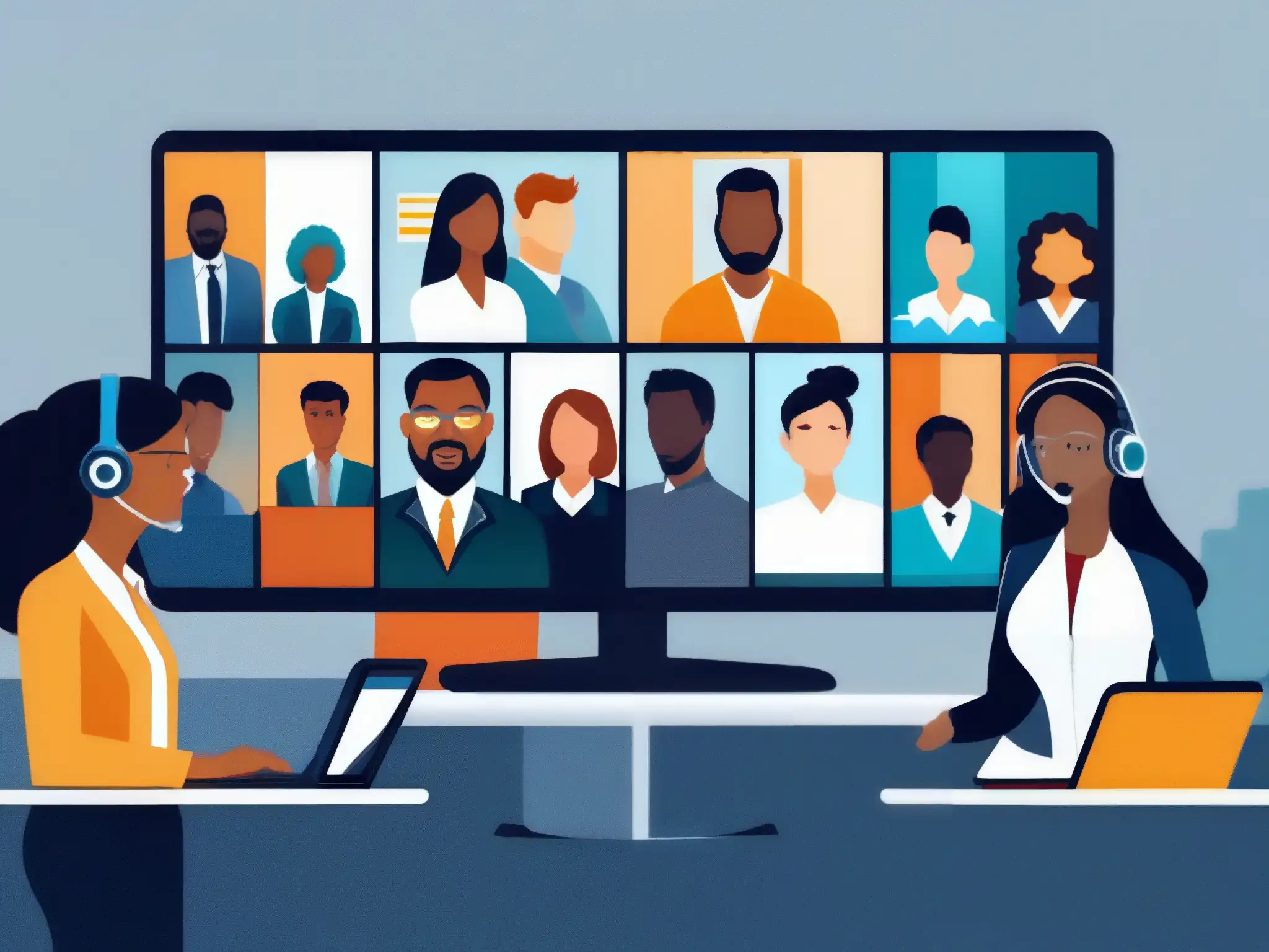 Conferencia virtual: seguridad y colaboración Profesionales y estudiantes colaboran en videoconferencia con plataformas y protocolos de seguridad personalizables
