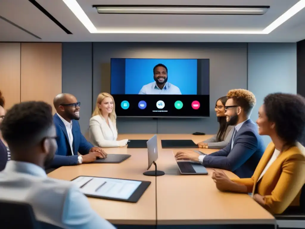 Profesionales y estudiantes participan en videoconferencia segura, resaltando la importancia de la seguridad en la videoconferencia gratuita vs pago