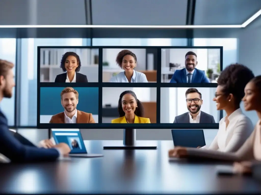 Conferencia virtual segura: profesionales y estudiantes comprometidos en 8k Profesionales y estudiantes participan en una videoconferencia segura con protocolos de seguridad en videoconferencias