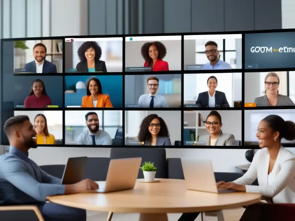 Profesionales diversificados en reunión virtual productiva Profesionales colaborando de forma inclusiva y eficiente en una reunión virtual usando GoToMeeting