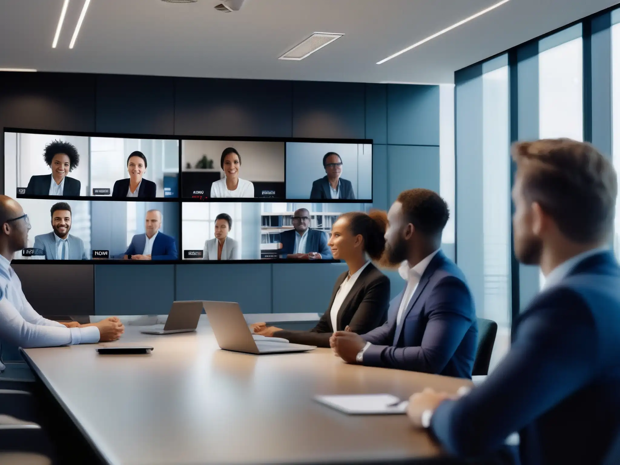 Videoconferencia profesional en alta definición Profesionales inmersos en videoconferencia de alta calidad