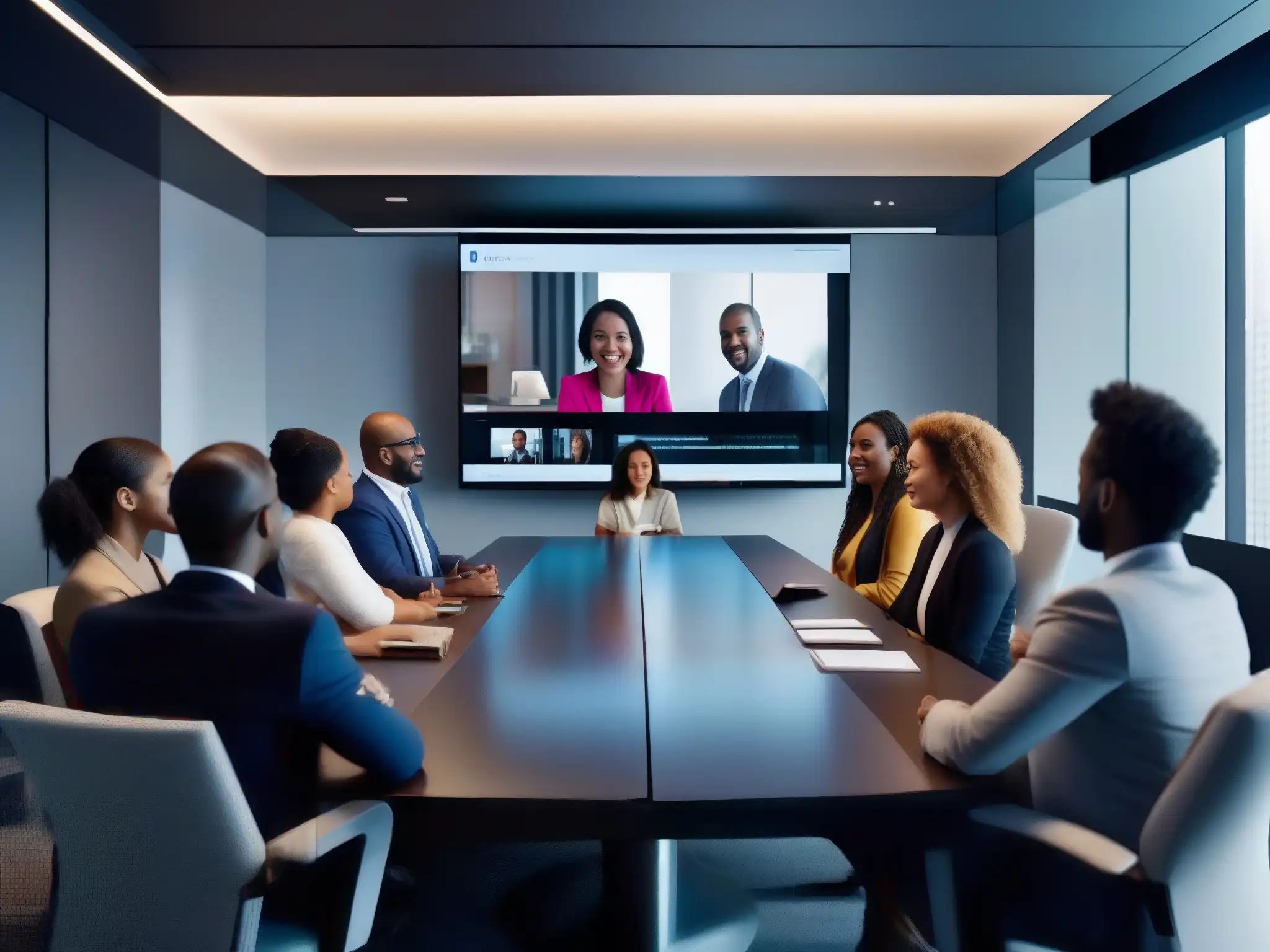 Conferencia virtual global: Uniendo al mundo Profesionales de todo el mundo se reúnen en una videoconferencia, reflejando la colaboración global para apoyar la Agenda 2030