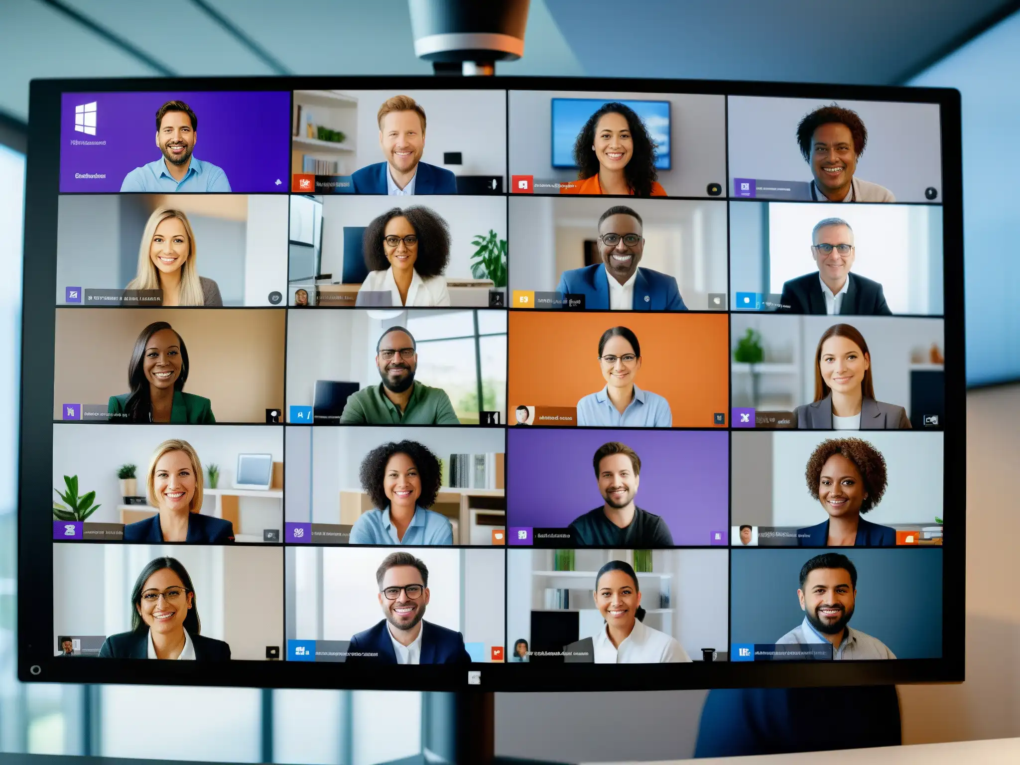 Videoconferencia global en Microsoft Teams: Profesionales colaborando Profesionales de todo el mundo en una videoconferencia internacional utilizando Microsoft Teams