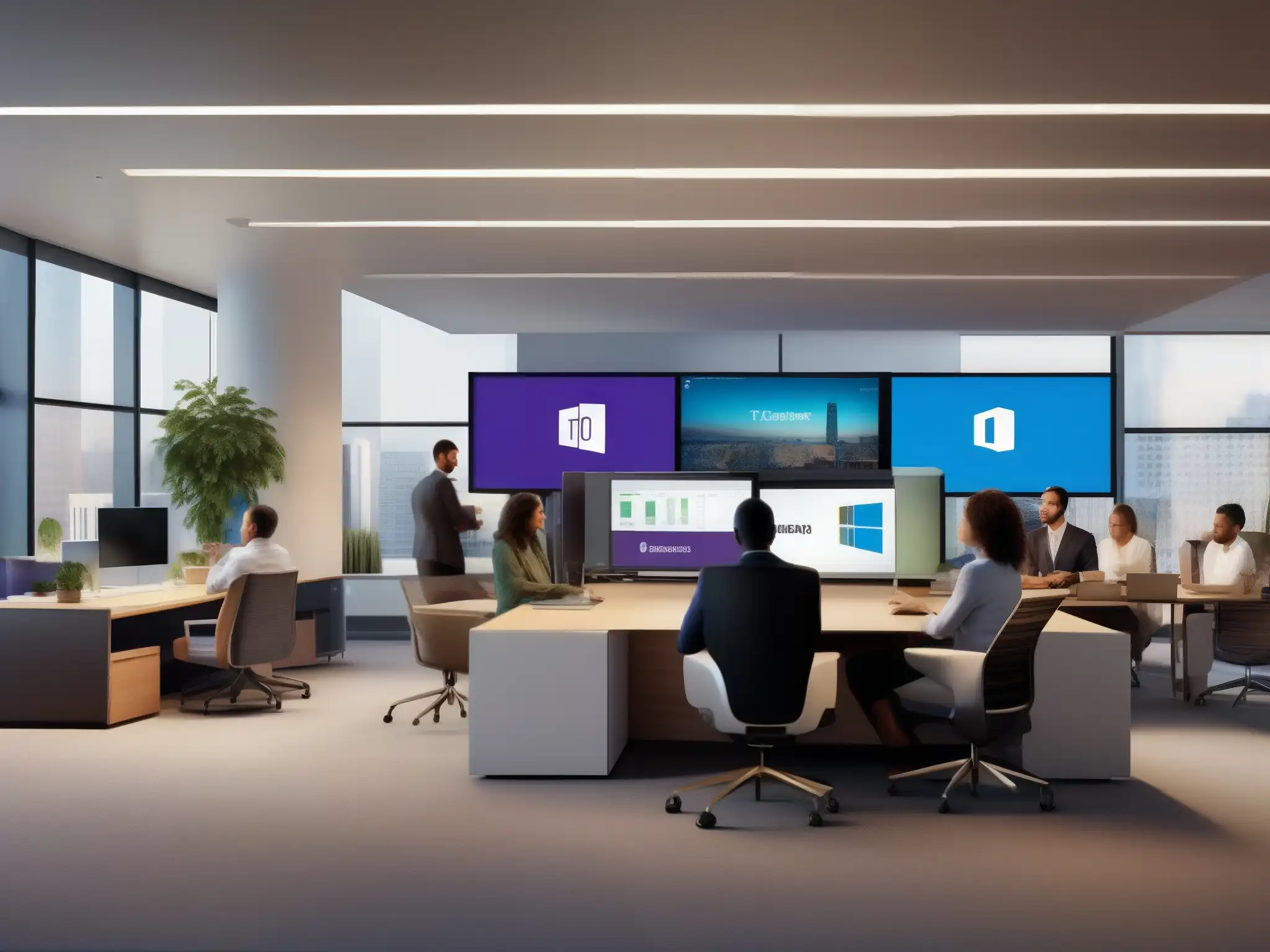 Oficina financiera dinámica con Microsoft Teams Profesionales en oficina financiera usan Microsoft Teams para aumentar su productividad