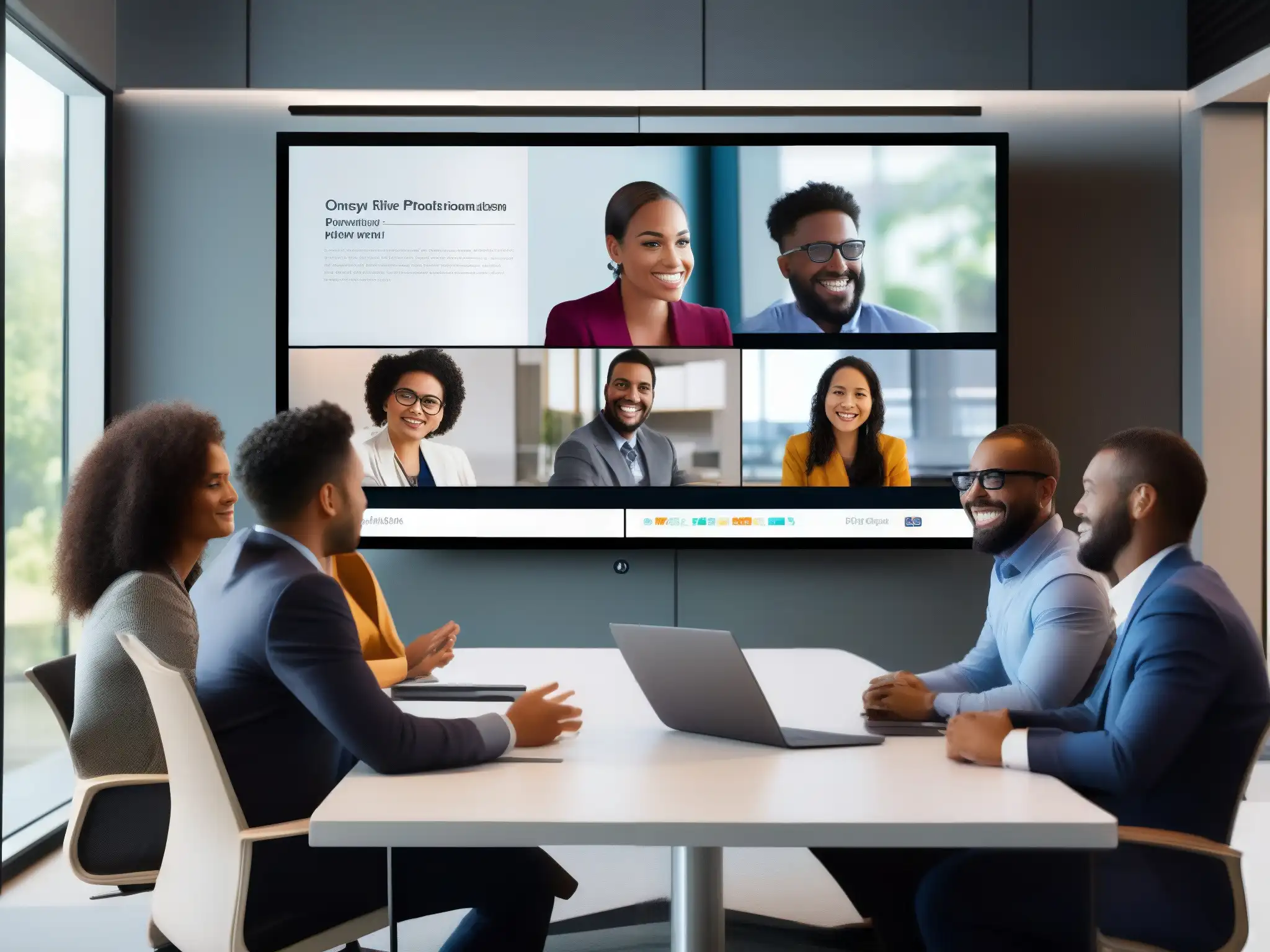 Conferencia virtual: Profesionales diversos en discusión Profesionales usando una plataforma de videoconferencia eficiente para interactuar en una reunión