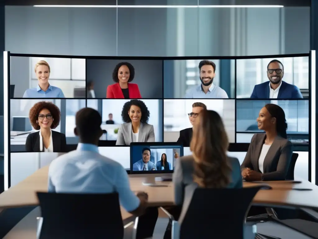 Profesionales colaborando eficientemente en videoconferencia Profesionales gestionando recursos con eficiencia en videoconferencia