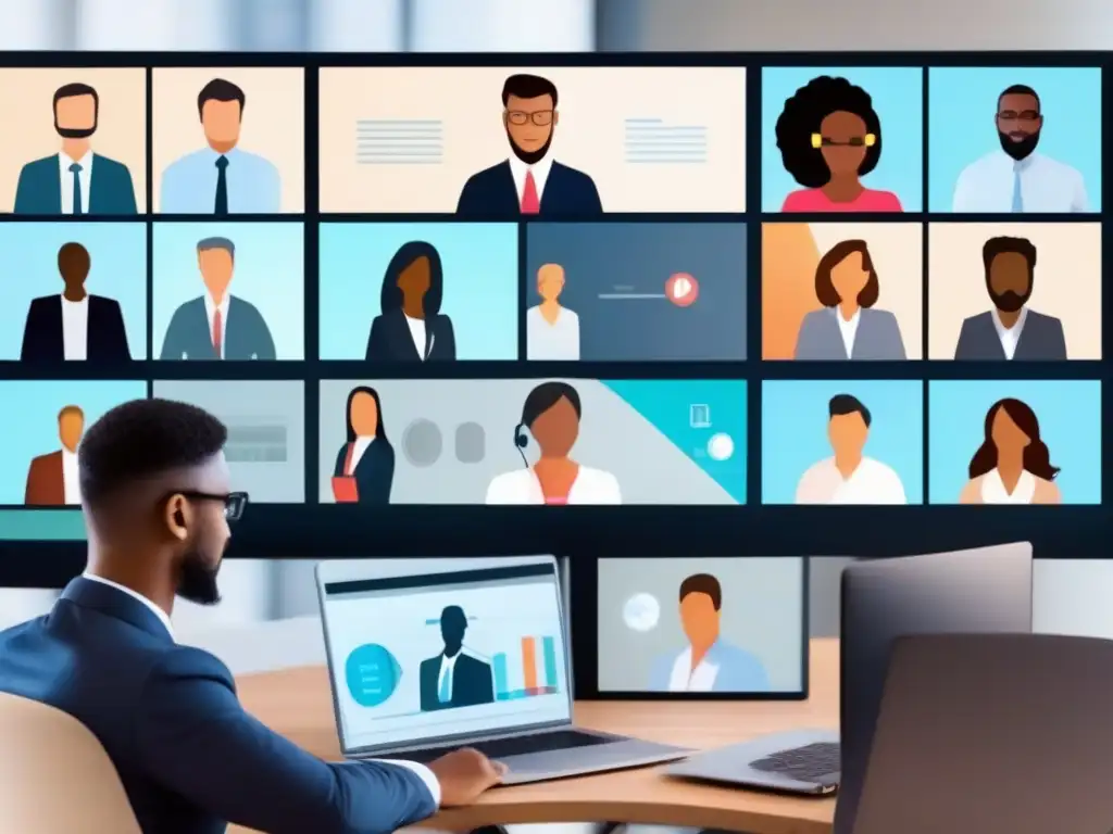 Profesionales seguros en reunión virtual Profesionales en reunión online segura, transmitiendo confianza y enfoque