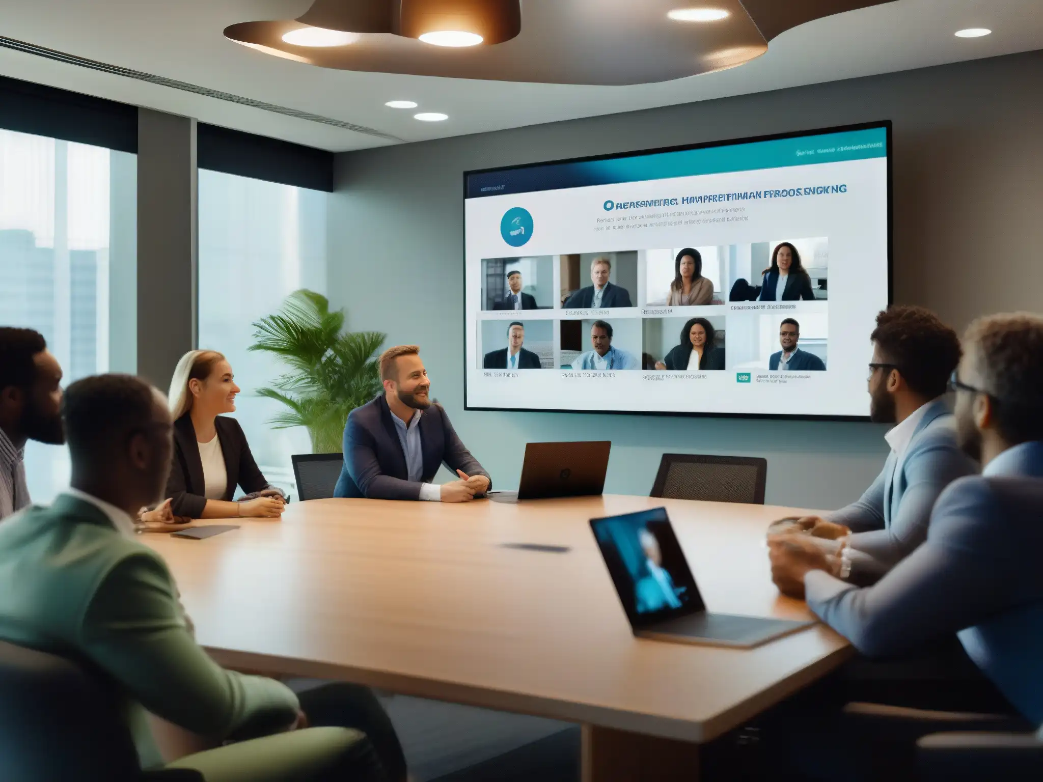 Reunión virtual: eficiencia y colaboración en Basecamp Profesionales en reunión de trabajo con integración de videoconferencias en Basecamp