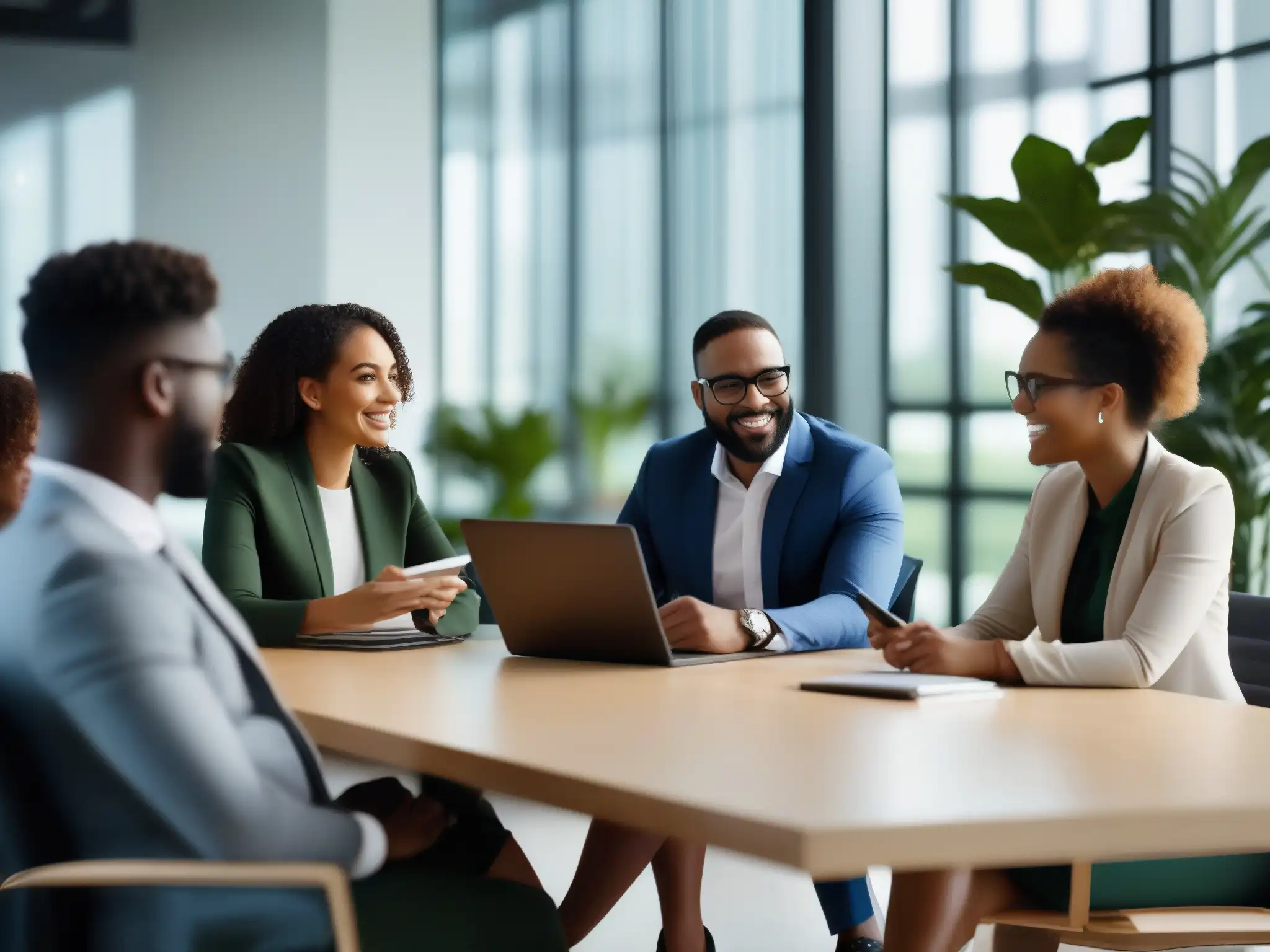 Reunión virtual de profesionales: colaboración eficiente y moderna Profesionales colaborando en una reunión virtual