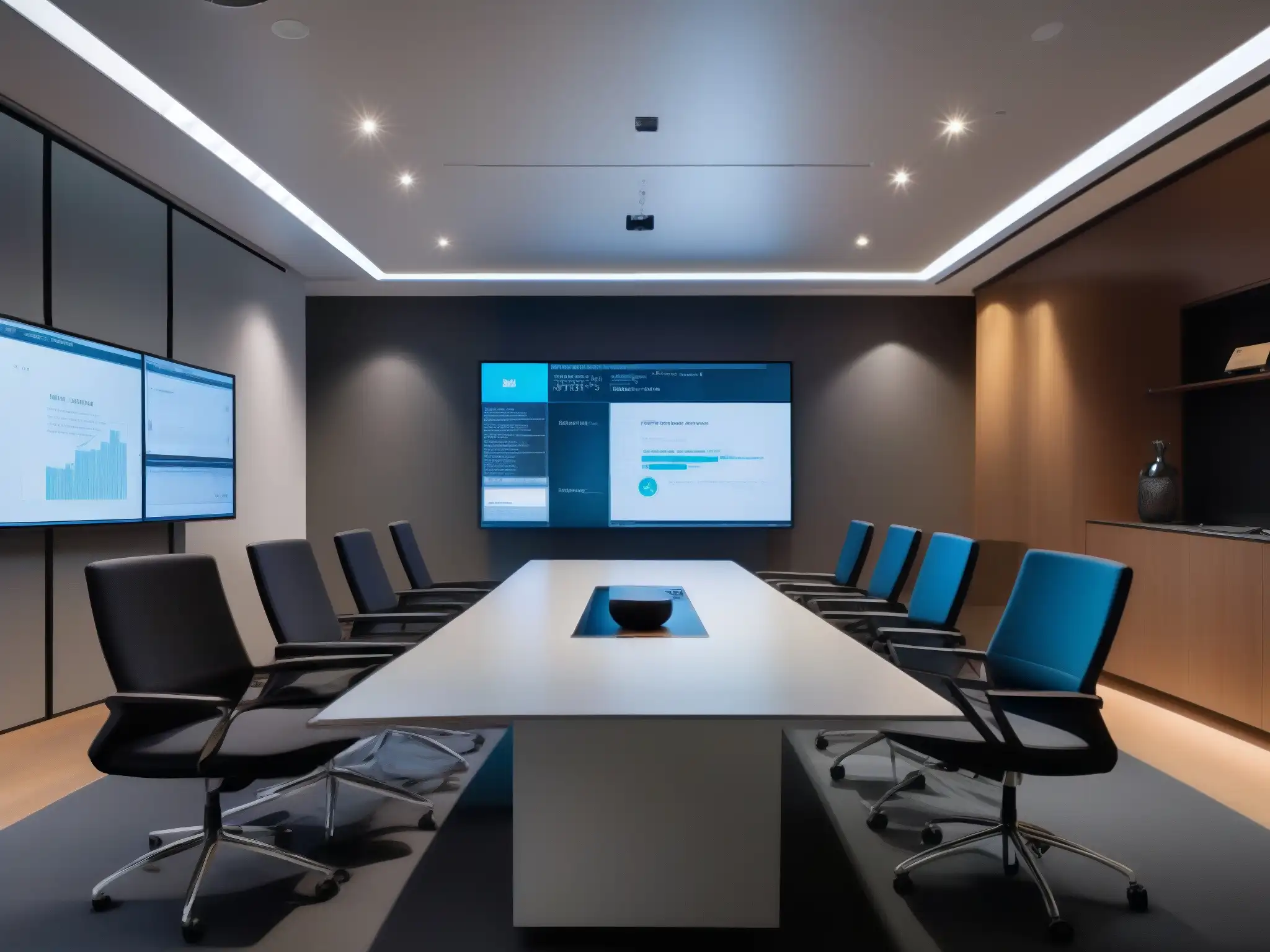 Sala de videoconferencias moderna y eficiente para profesionales Profesionales en sala moderna de videoconferencias, eficientes y productivos