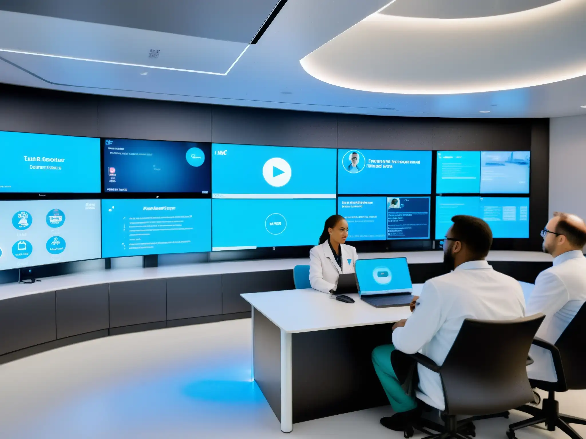 Centro de telemedicina innovador con profesionales de la salud Profesionales de la salud en centro de telemedicina Vidyo, innovación y cuidado de salud en ambiente colaborativo y tecnológico de vanguardia