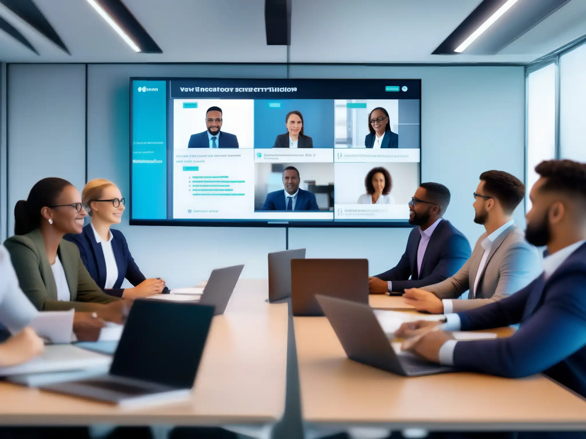 Profesionales en eLearning de ciberseguridad Profesionales en sesión virtual de seguridad elearning, colaborando en protocolos seguridad plataformas elearning