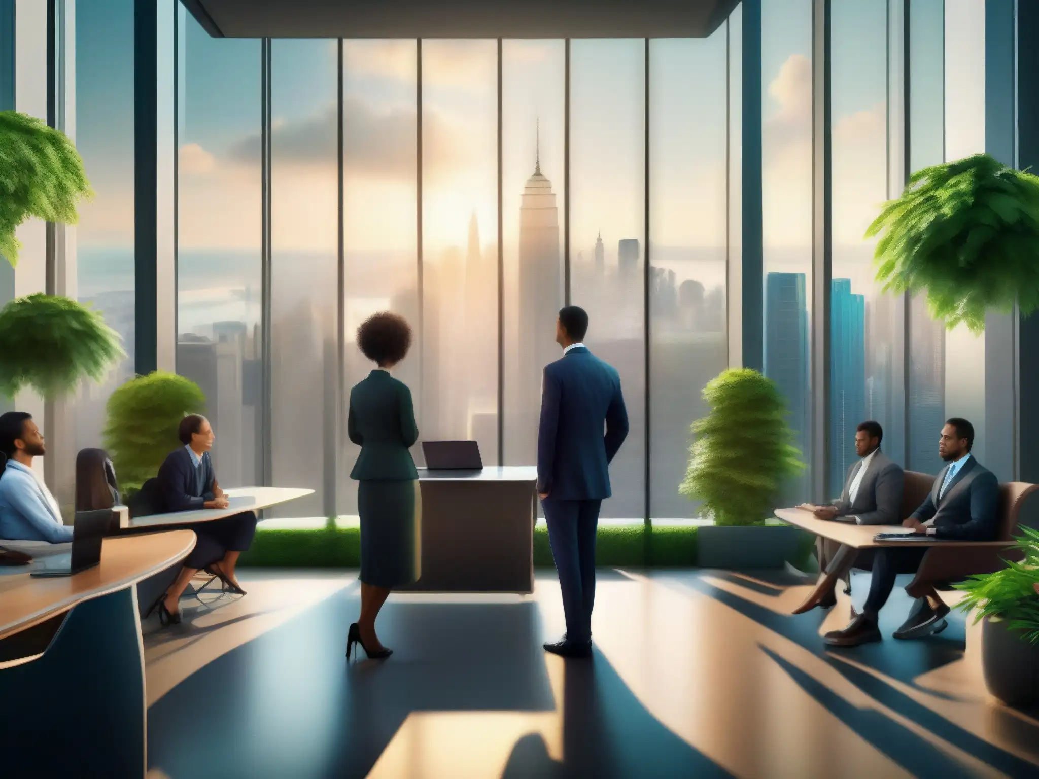 Contraste urbano: beneficios de videoconferencias en entornos urbanos Profesionales urbanos disfrutan de videoconferencias en entorno verde, escape del bullicio urbano