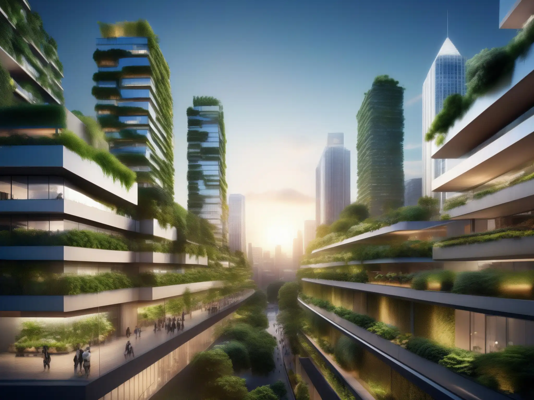 Vida urbana sostenible: Integración tecnológica y naturaleza en la ciudad 'Profesionales urbanos en videoconferencias, integrando tecnología en la vida urbana moderna y sostenible'