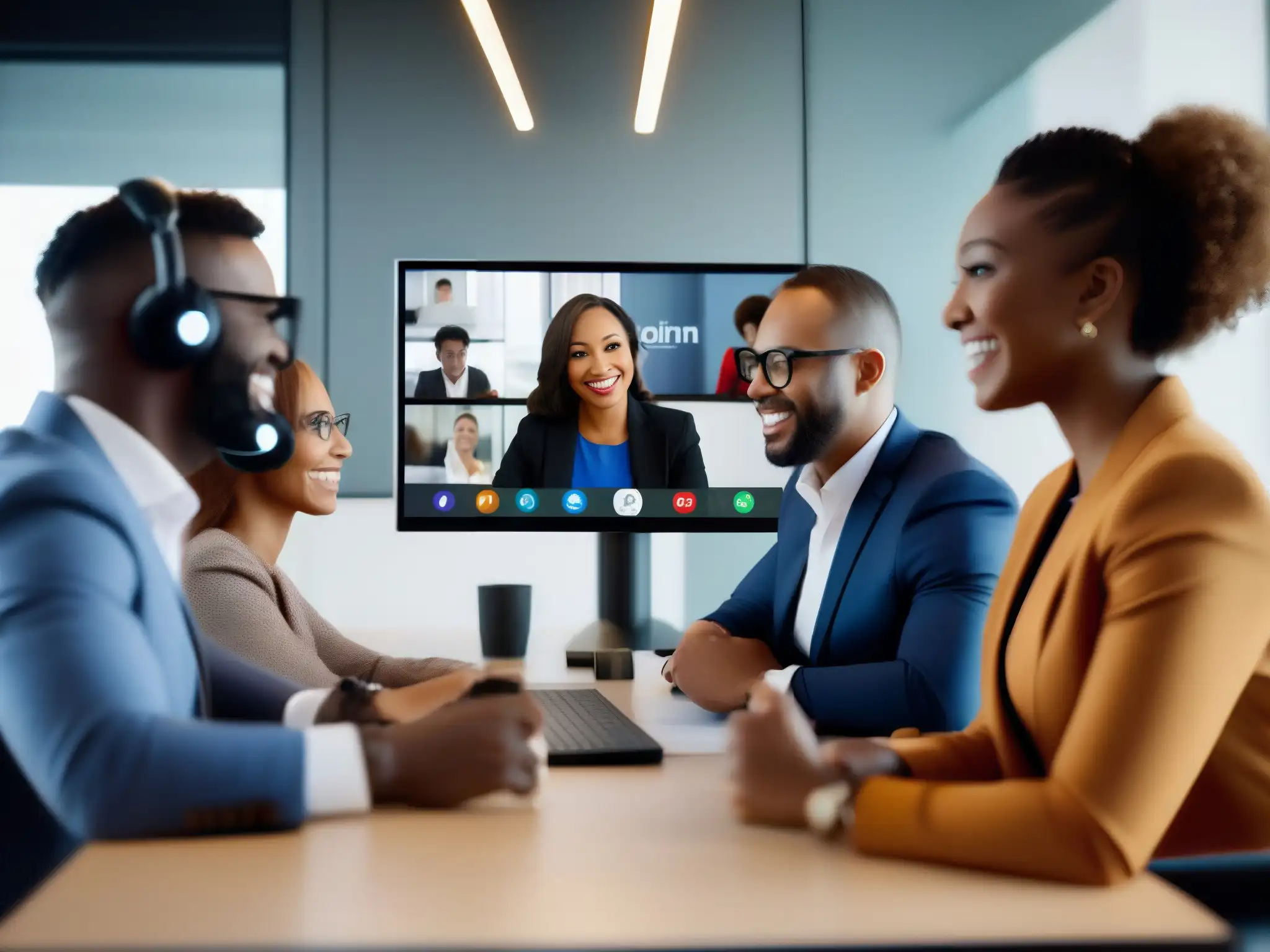 Profesionales colaborando en videoconferencia con Join Profesionales colaborando eficientemente en videoconferencia con Join
