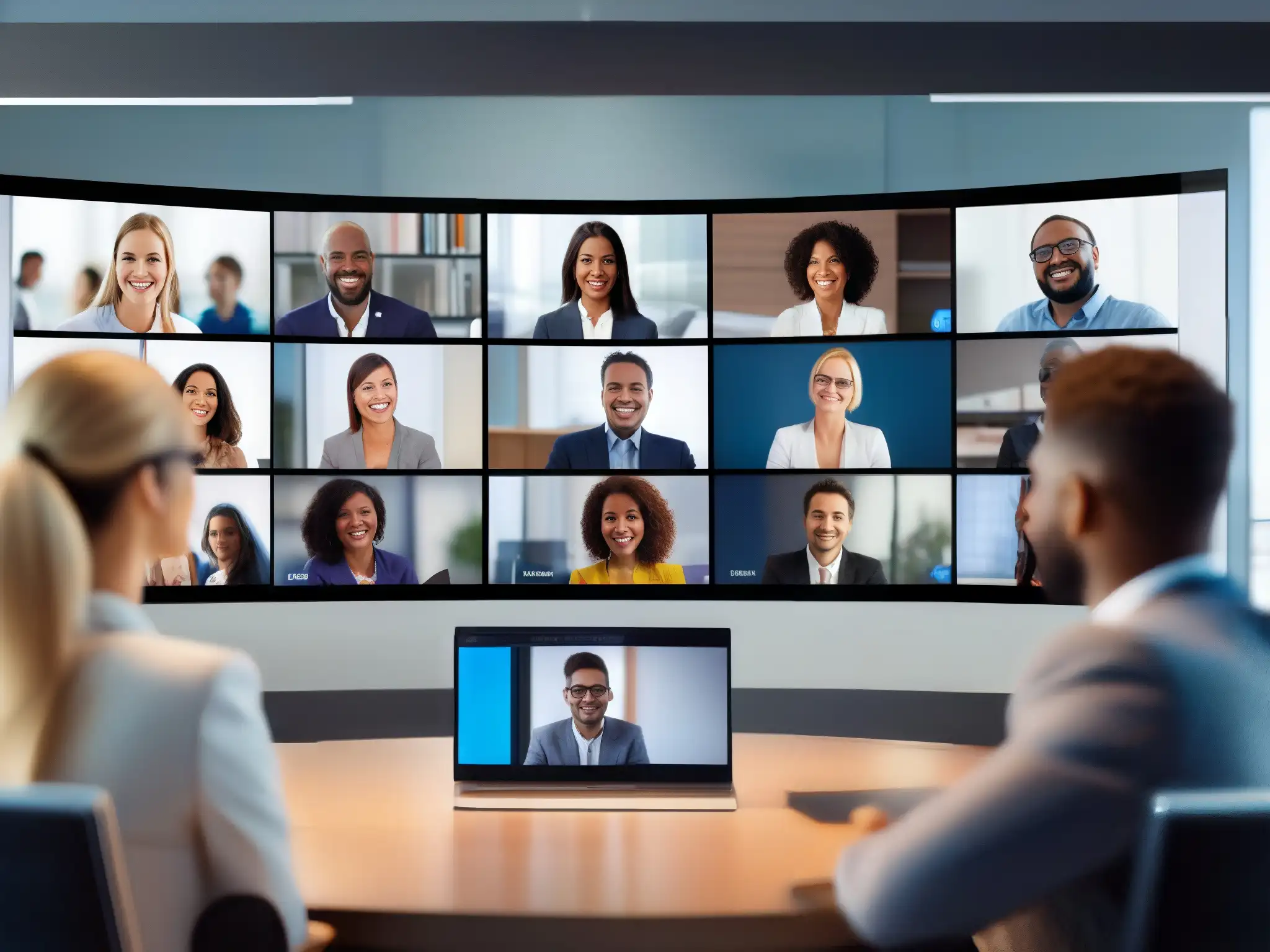 Videoconferencia de alta definición: conexión y colaboración profesionales Profesionales participando en una videoconferencia de alta definición