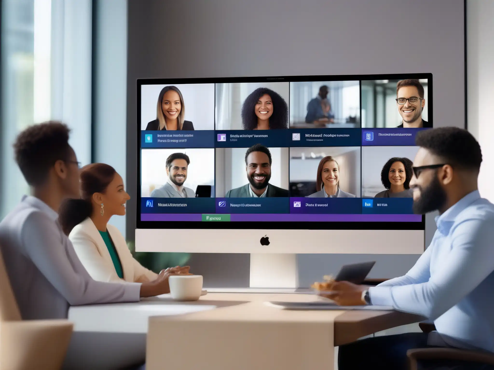 Equipo diverso colabora con Microsoft Teams Profesionales colaborando en una videoconferencia usando Microsoft Teams