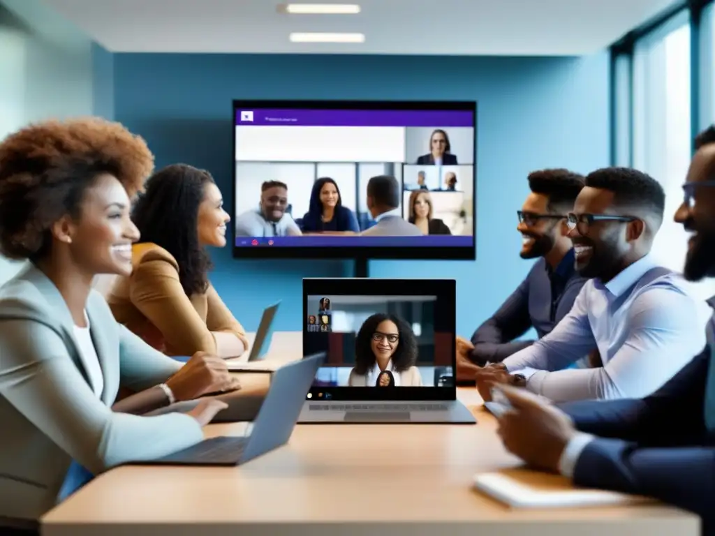 Conferencia virtual productiva con Microsoft Teams Profesionales colaborando en videoconferencia con Microsoft Teams
