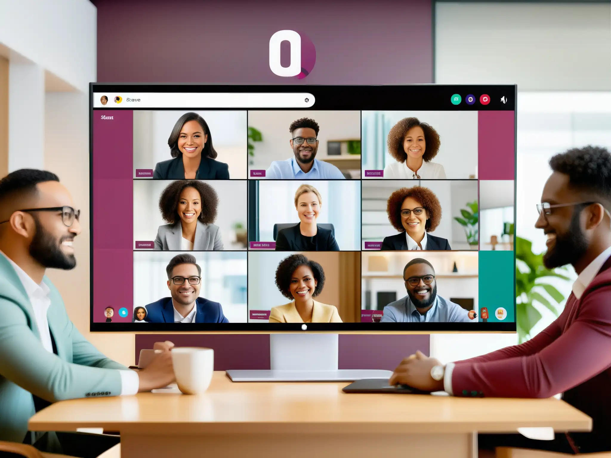 Profesionales colaborando en videoconferencia en Slack Profesionales colaborando en una videoconferencia en Slack