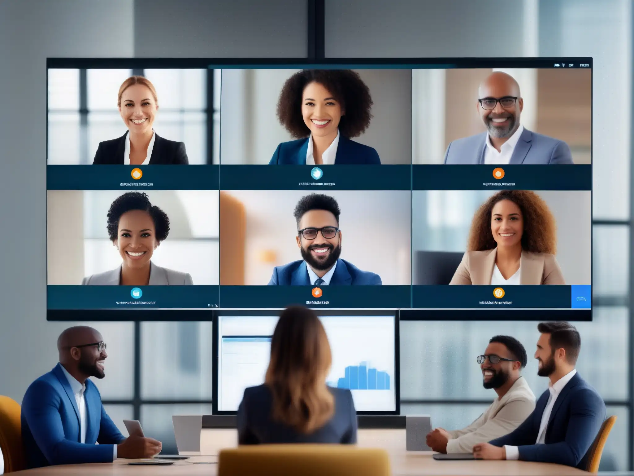 Profesionales en videoconferencia: colaboración y productividad Profesionales en videoconferencia, mostrando adaptabilidad en sectores laborales