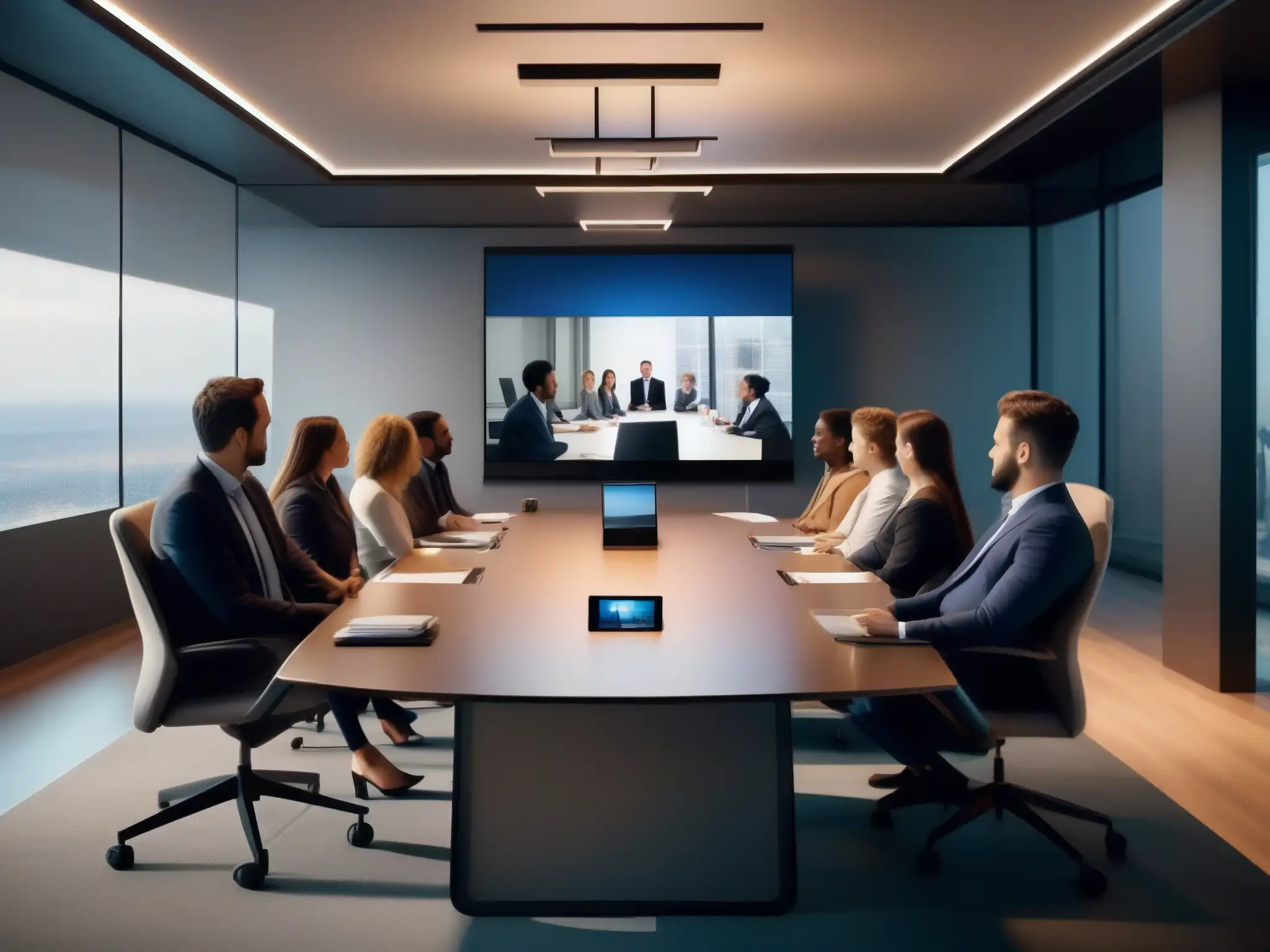 Reunión profesional en videoconferencia Profesionales colaborando en una videoconferencia con Adobe Connect para mejorar el engagement