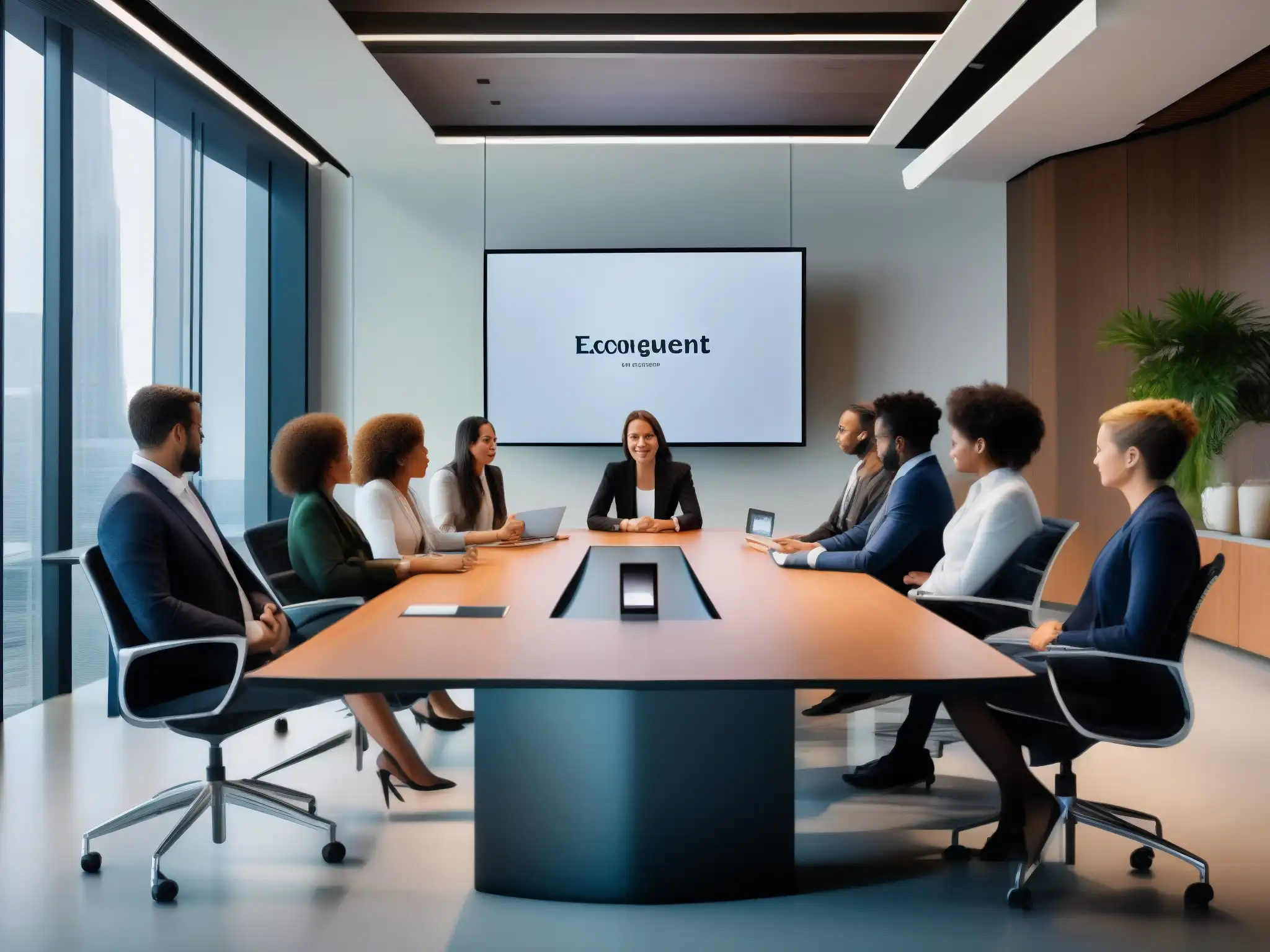 Videoconferencia profesional: productividad y enfoque Profesionales en videoconferencia, organización de agendas en un entorno moderno y luminoso