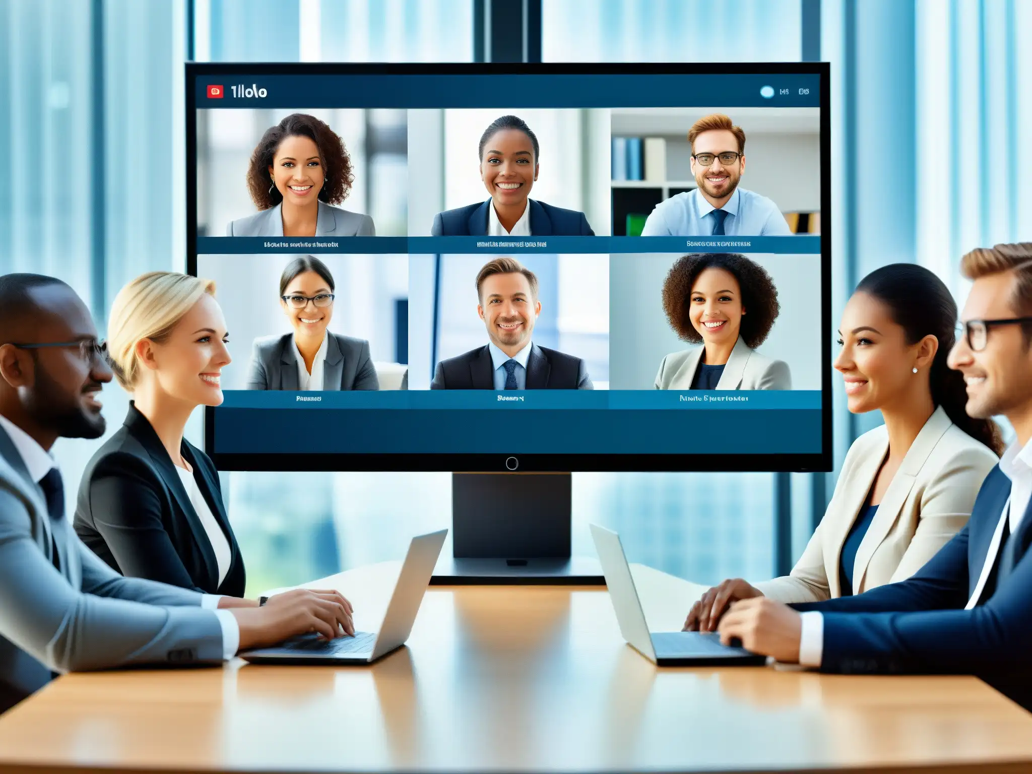 Profesionales concentrados en videoconferencia de alta calidad Profesionales en videoconferencia de alta calidad, reflejando la importancia del ancho de banda en videoconferencias