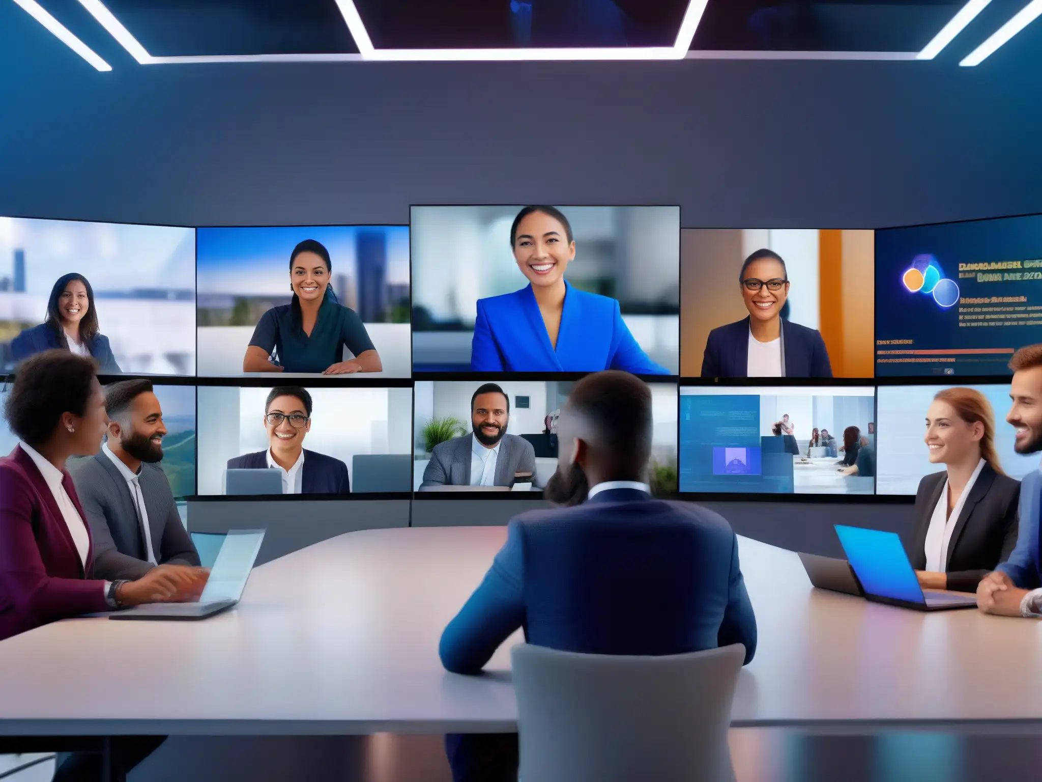 Conferencia 5G: Profesionales conectados en alta calidad Profesionales en videoconferencia 5G, con alta resolución y conexión fluida gracias a las bandas de frecuencia óptimas